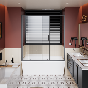 60 x 62 in Single Sliding Bathtub Door - 60 x 62 in / Matte Black / 1/5 in Glass view 1