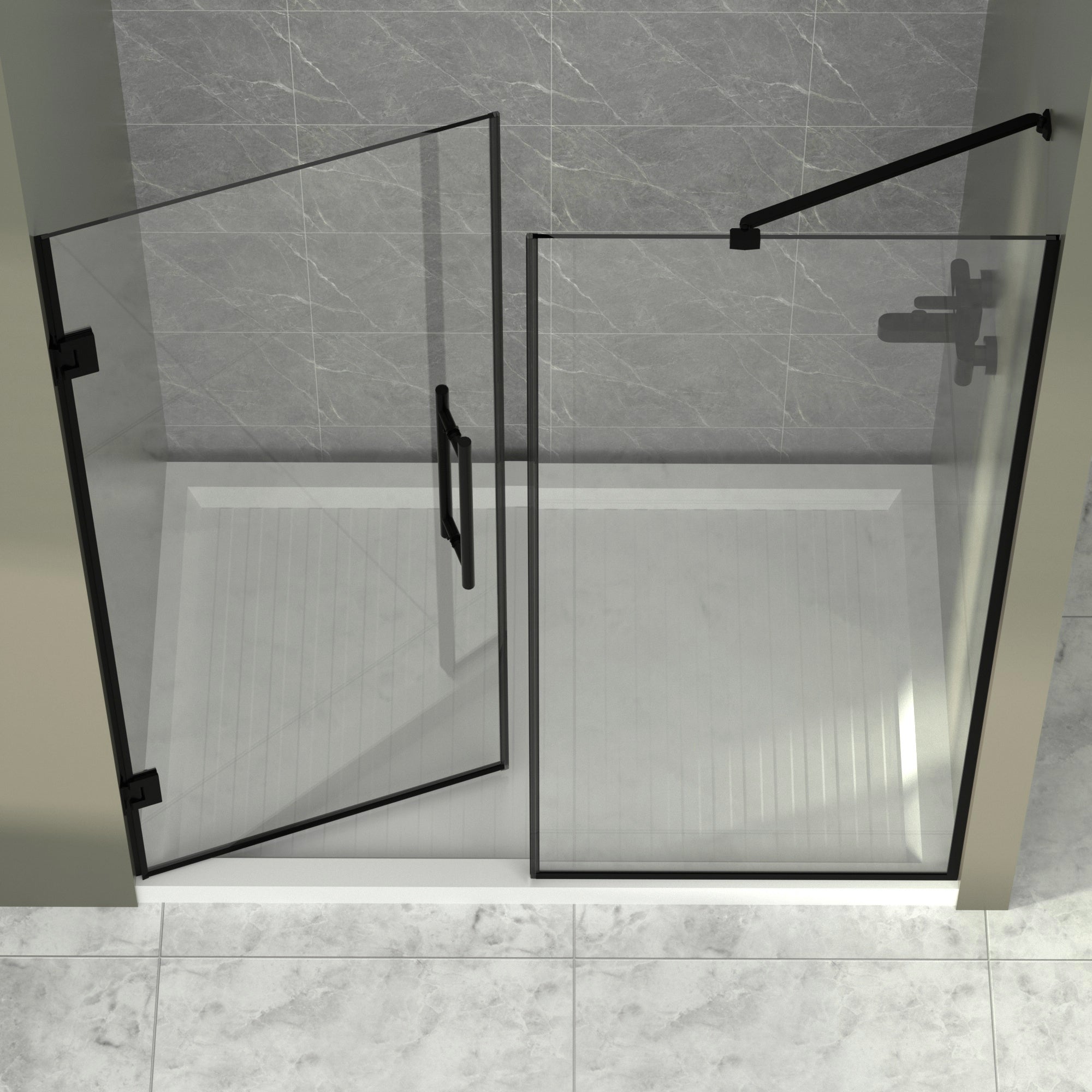 58-58"W x 71"H Semi-Frameless Double Hinges Shower Door in Matte Black,Tempered Glass,Reversible Installation