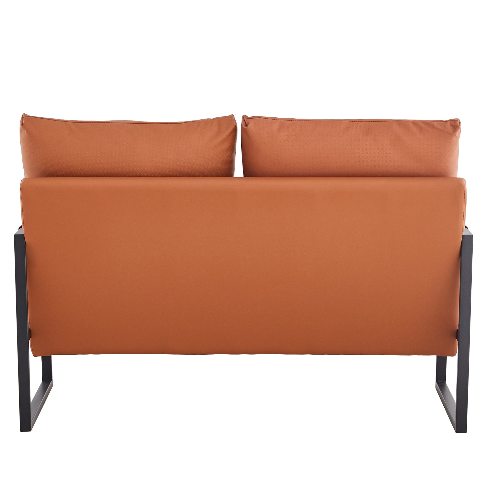 Modern Two-Seater Sofa Chair with 2 Pillows - PU Leather, High-Density Foam, Black Coated Metal Frame.Brown  SF-D008