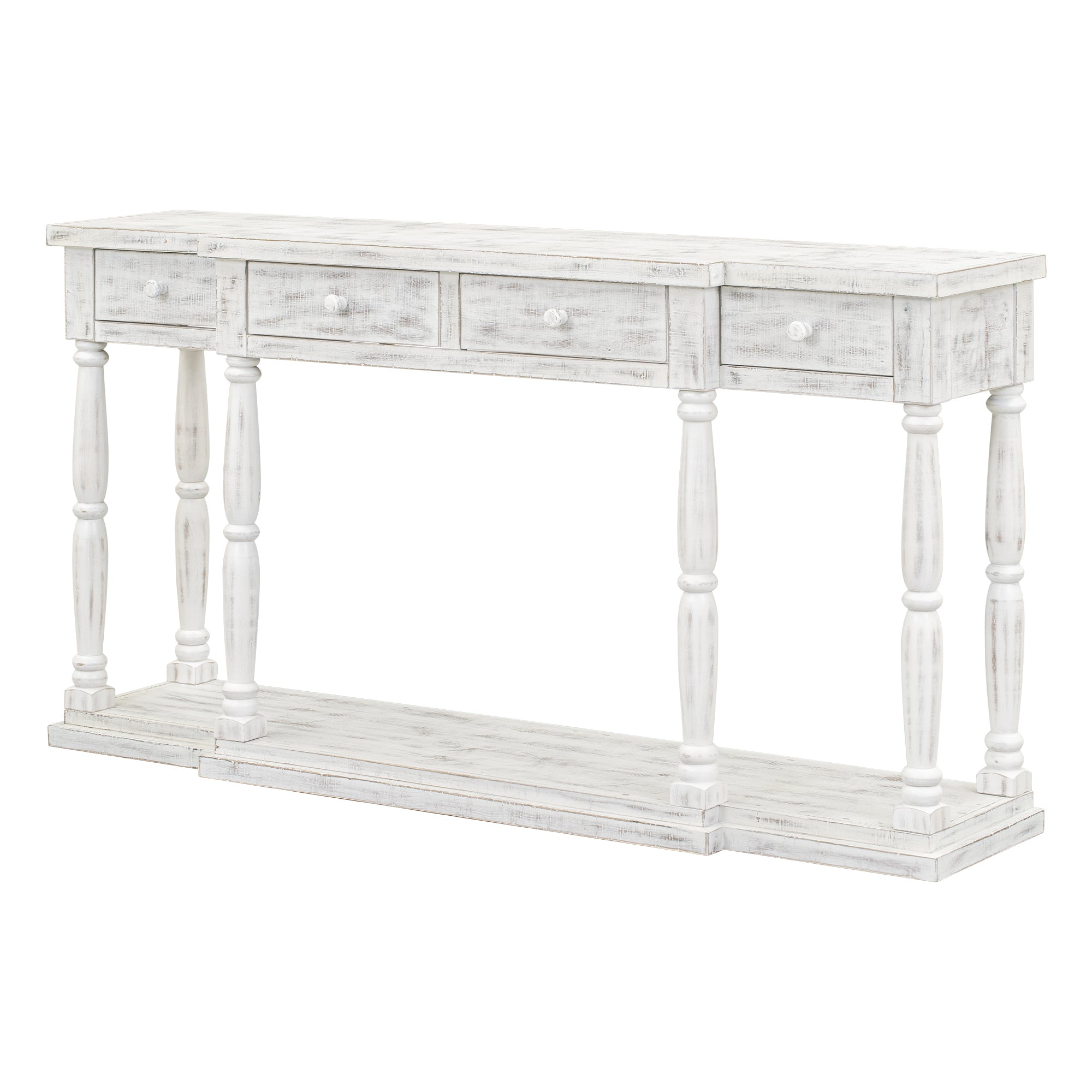 U_STYLE Retro Senior Console Table for Hallway Living Room Bedroom with 4 Front Facing Storage Drawers and 1 Shelf