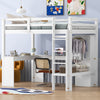 Twin Size Loft Bed with L-shaped Desk, Wardrobe and Storage Shelves, White