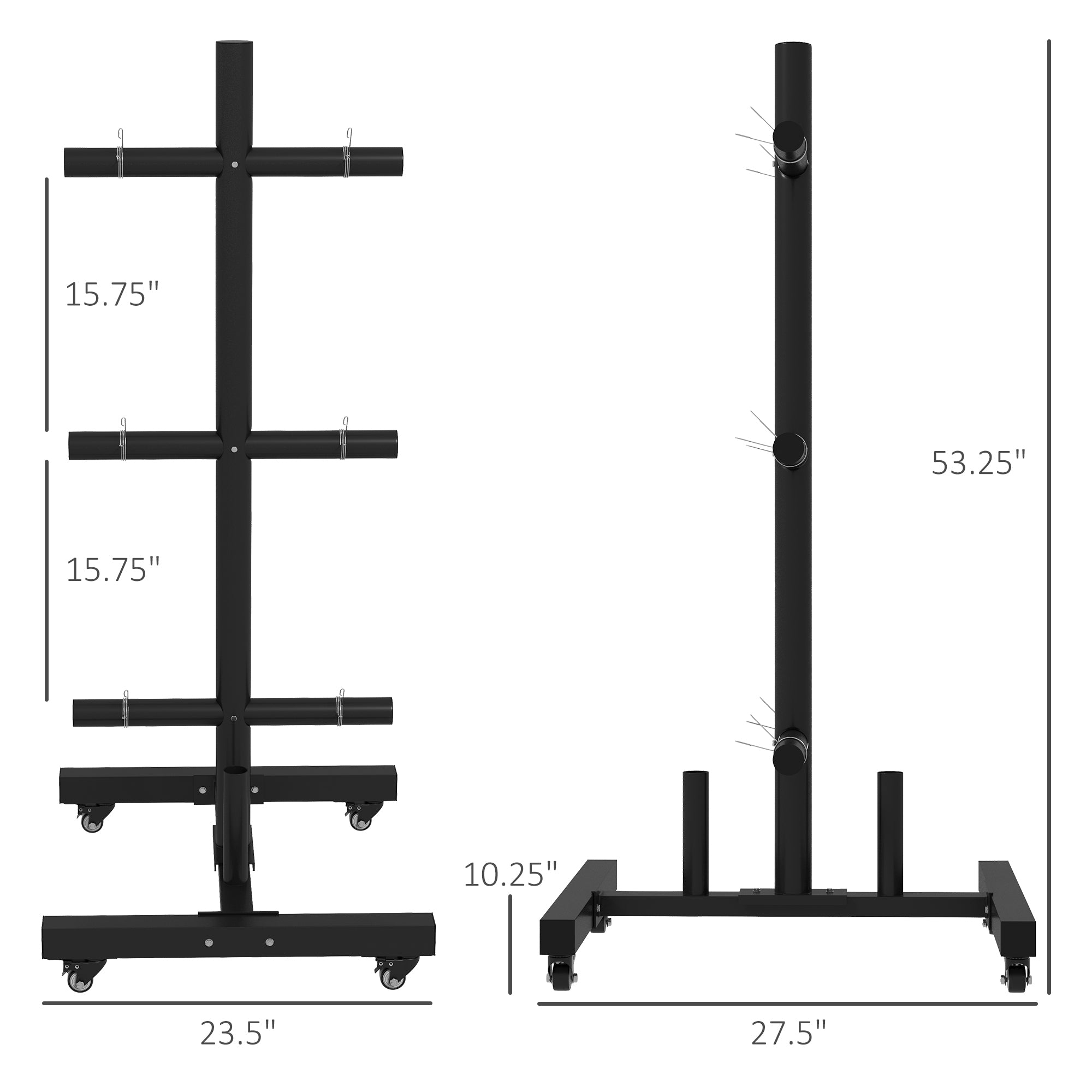 Soozier Weight Plate Rack, Olympic Bumper Plate Rack Holder for 2 inch Plates and Bars, with 4 Transport Wheels and 6 Fasten Clamps, 440lbs Capacity