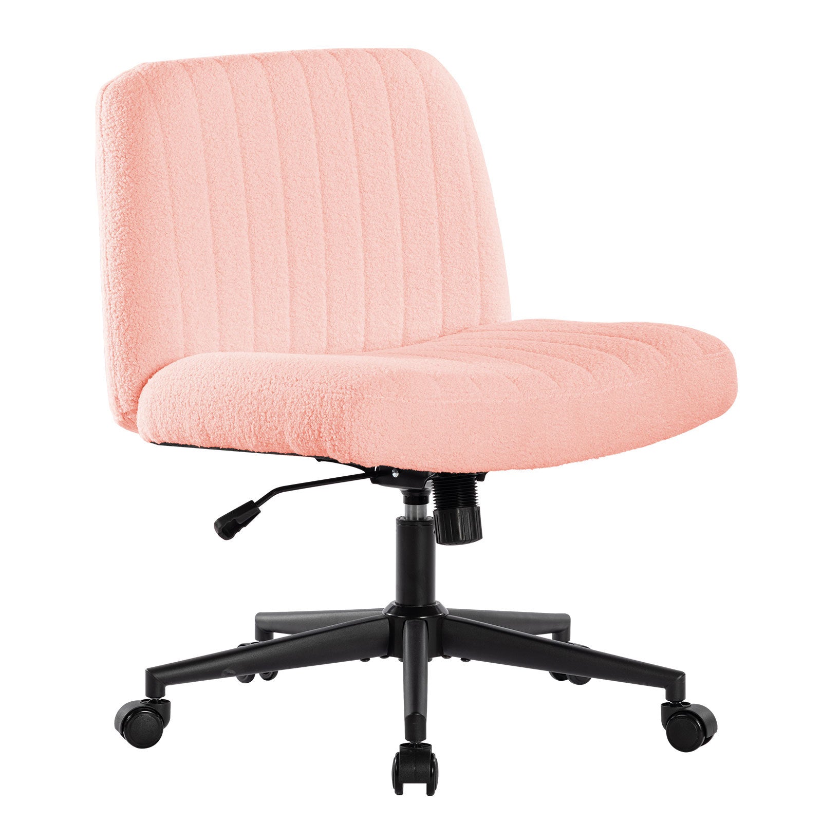 Office chair with wheels, armless office chair, Teddy velvet wide seat home office chair, cute computer chair with 15 ° swing backrest, suitable for bedrooms and dressing tables