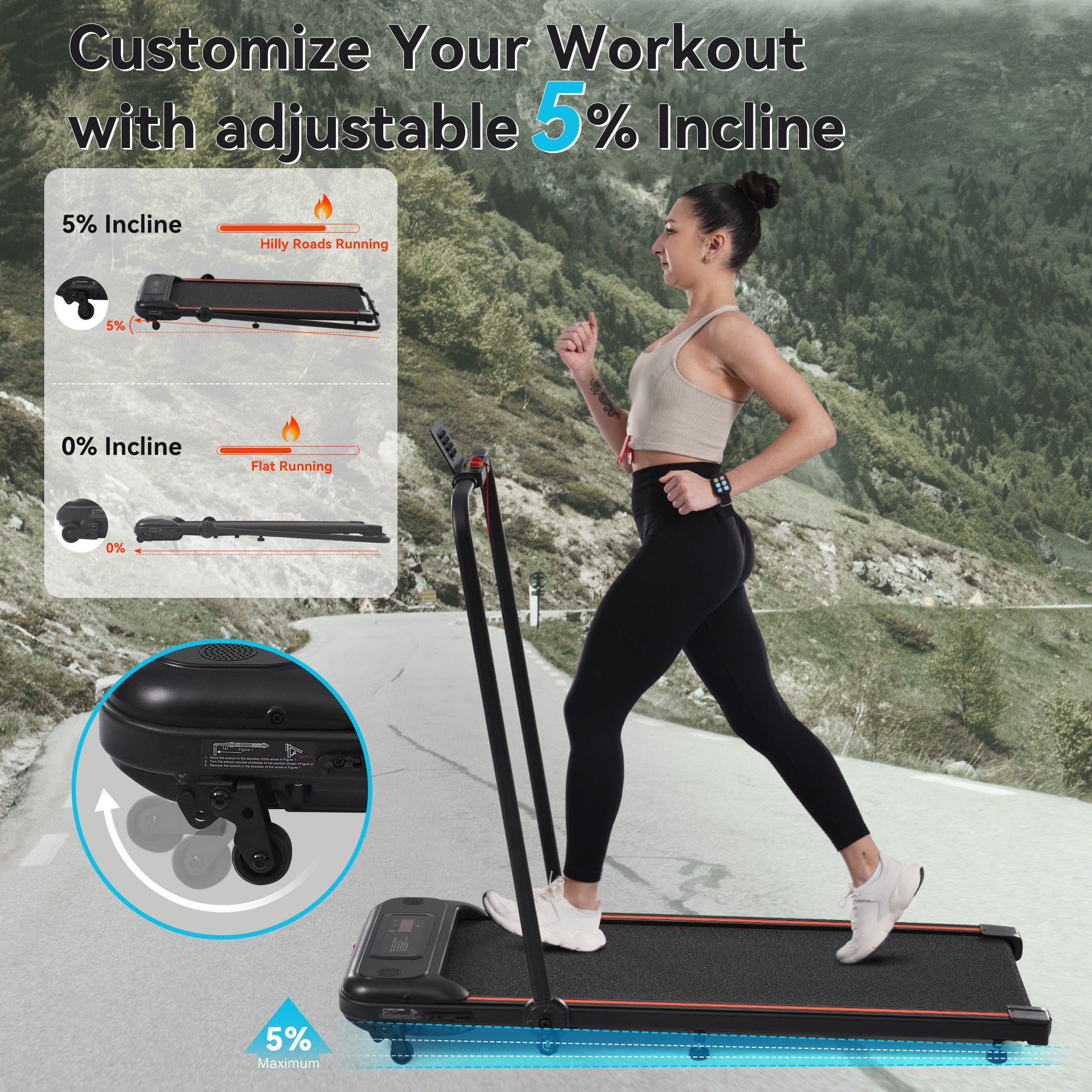 NEW Folding Walking Pad Under Desk Treadmill for Home Office -2.5HP Walking Treadmill With Incline 0.5-7.5MPH 265LBS Capacity Treadmill for Walking Running - Two Ways to Adjust Speed