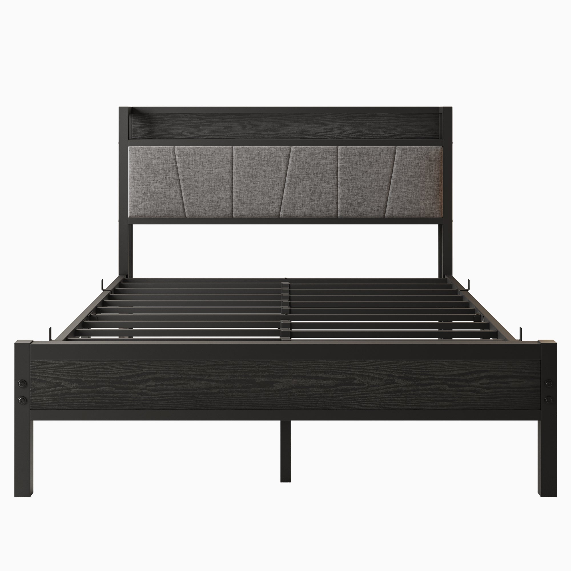 Full Size Bed Frame, Storage Headboard with Charging Station, Solid and Stable, Noise Free, No Box Spring Needed, Easy Assembly