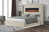 Upholstery Wooden King Bed with Ambient lighting in Beige Velvet