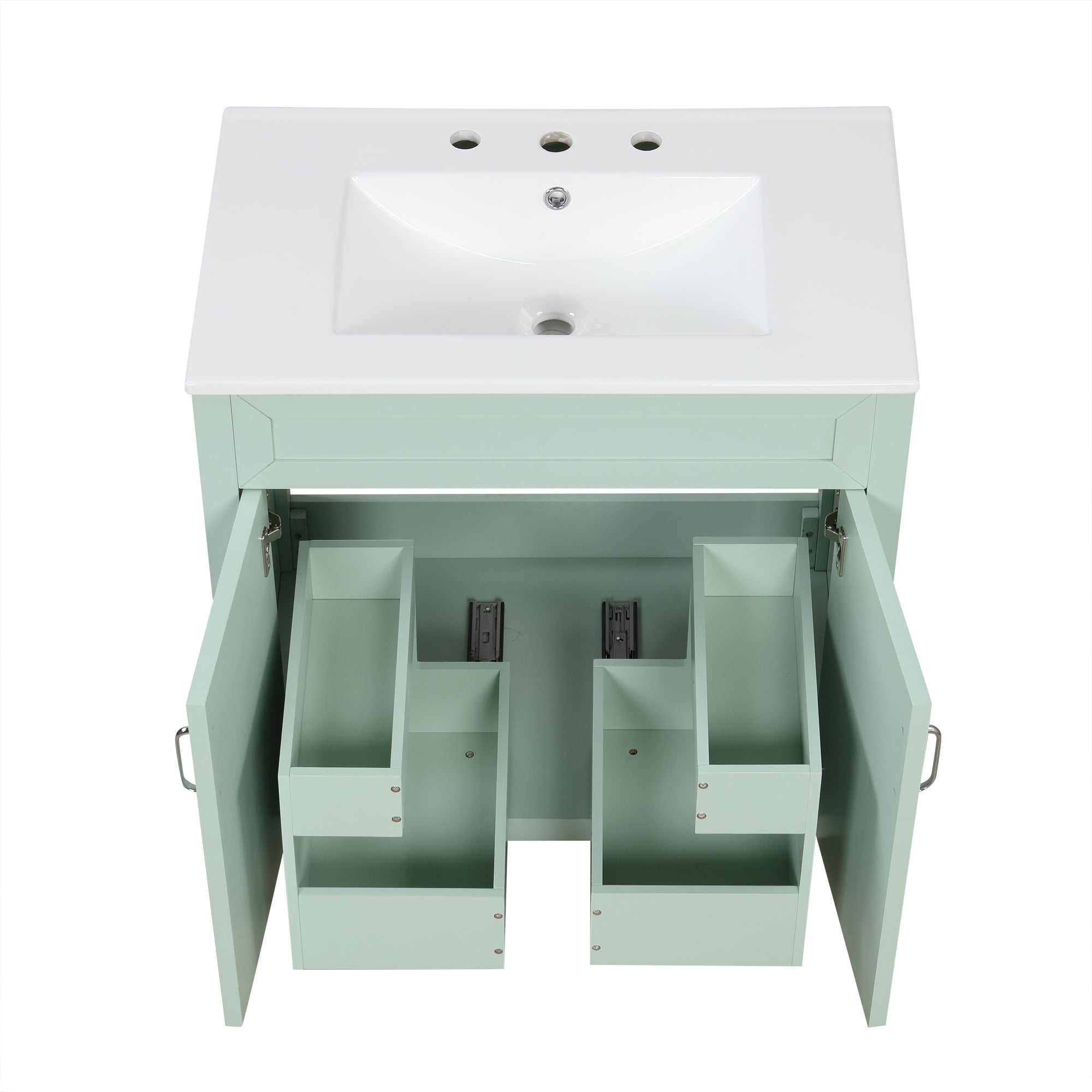 30" Bathroom Vanity with Sink, Multi-functional Bathroom Cabinet with Doors and Drawers, Solid Frame and MDF Board, Green