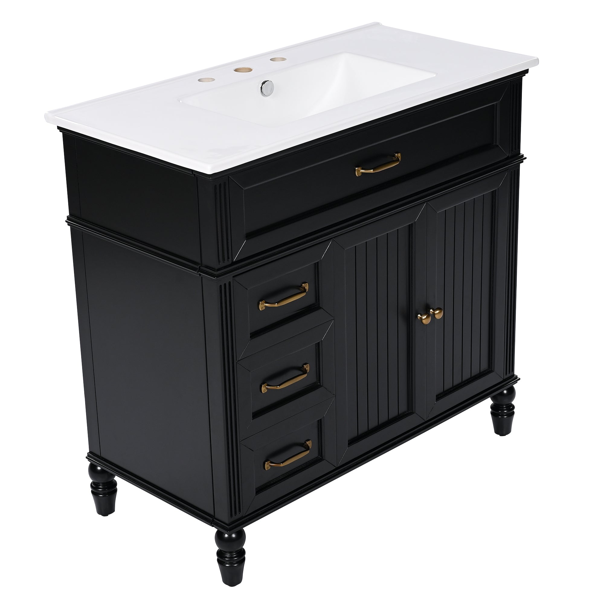 36" Bathroom Vanity with Sink, Black Bathroom Cabinet with Drawers, Solid Frame and MDF Board, One Package