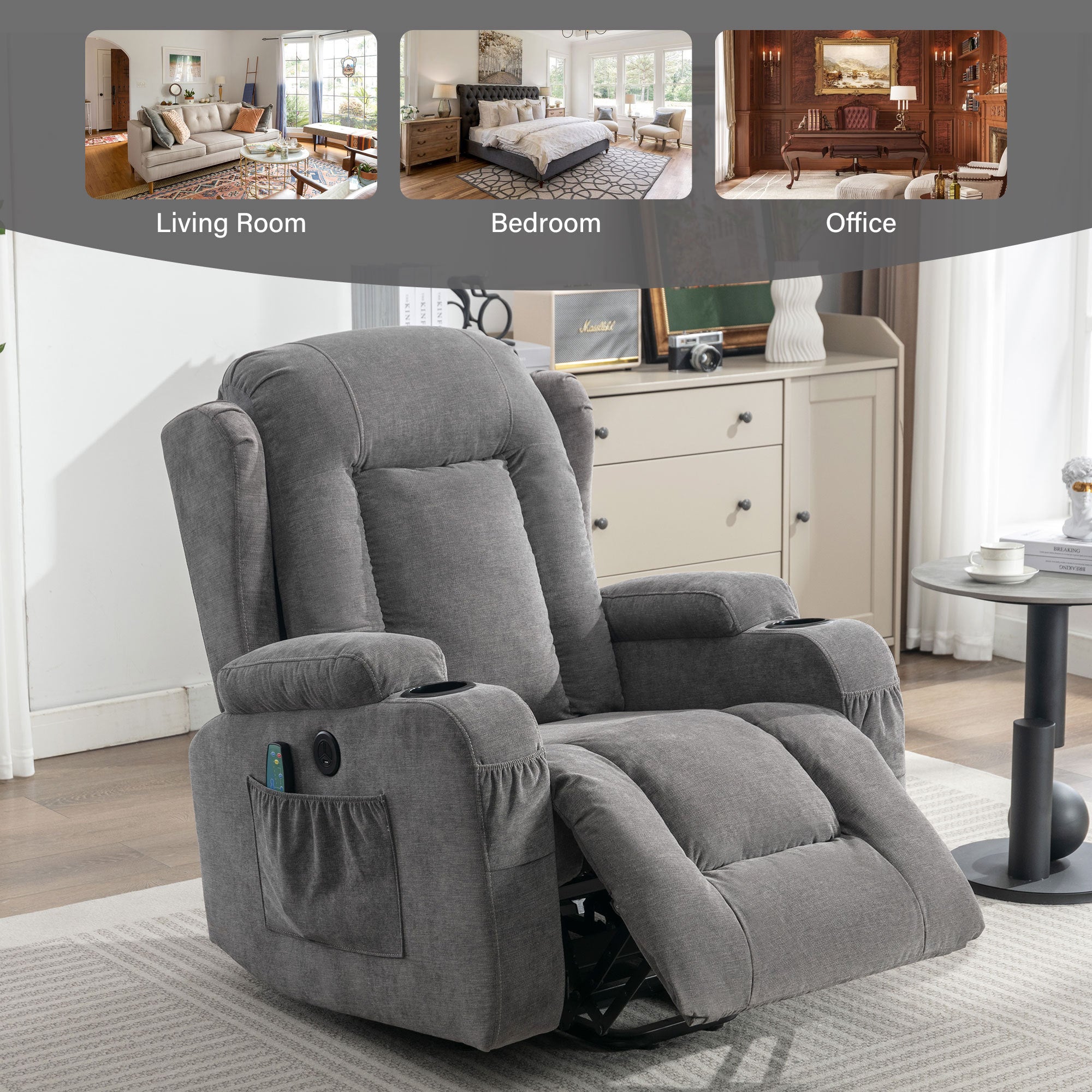 Power Lift Recliner Chair Recliners for Elderly with Heat and Massage Recliner Chair for Living Room with Infinite Position and Side Pocket,USB Charge Port(GREY)