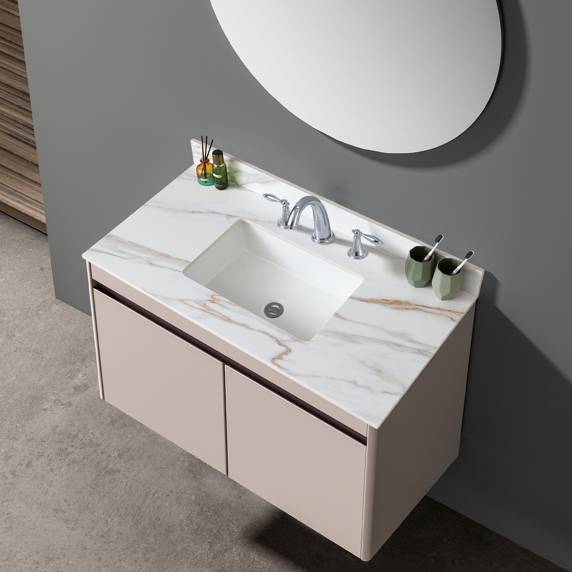 43 Inch Marble Vanity Top, Bathroom Vanity Top with Undermount Rectangular Middle Sink and 4" Height Backsplash, Pre-Drilled 8 Inch Faucet Hole Spread Vanity Top, Carrara white with veins