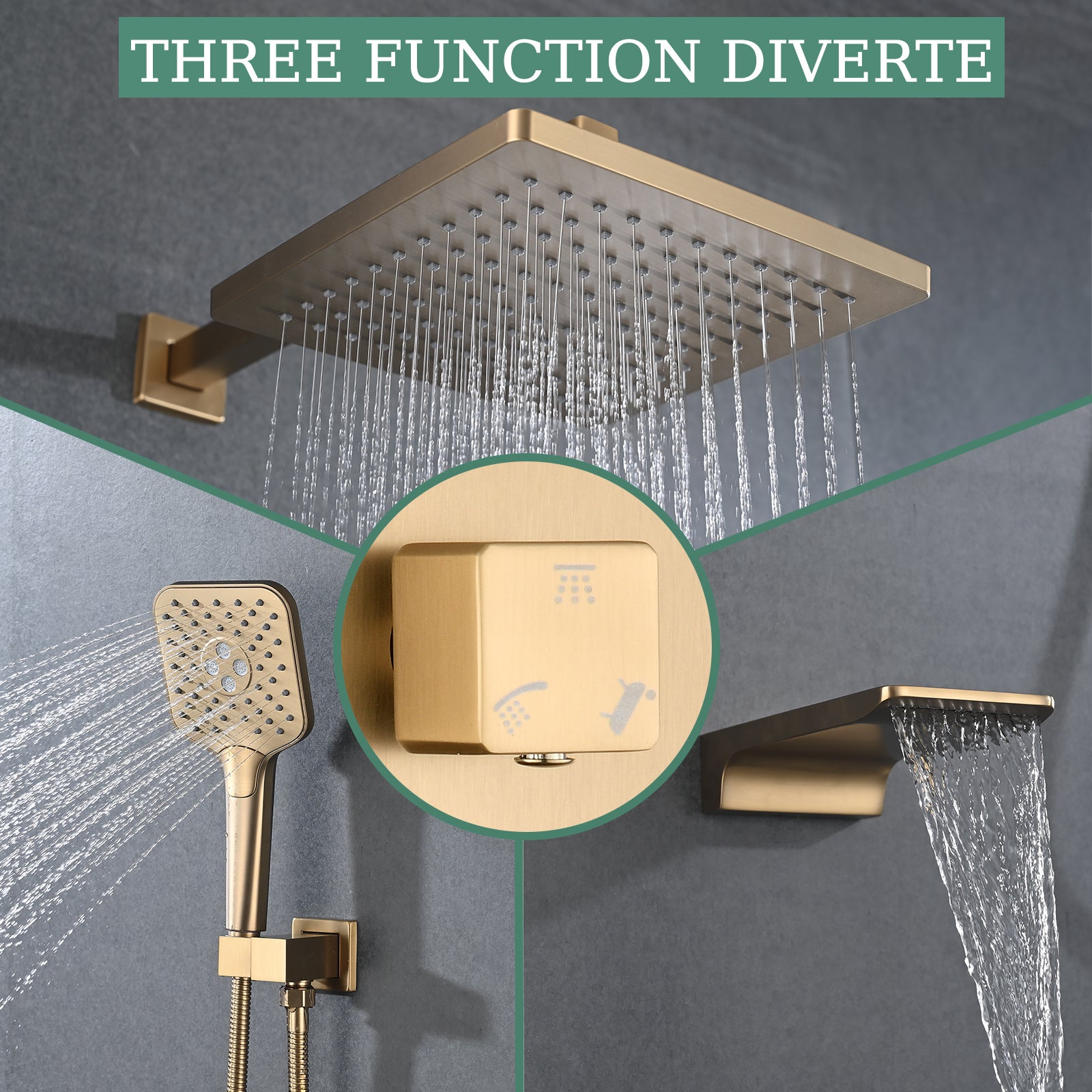 Shower Faucet Set, with Handheld Shower and Rainfall Shower Head Combination Set Wall Mounted Shower System with Tub Spout