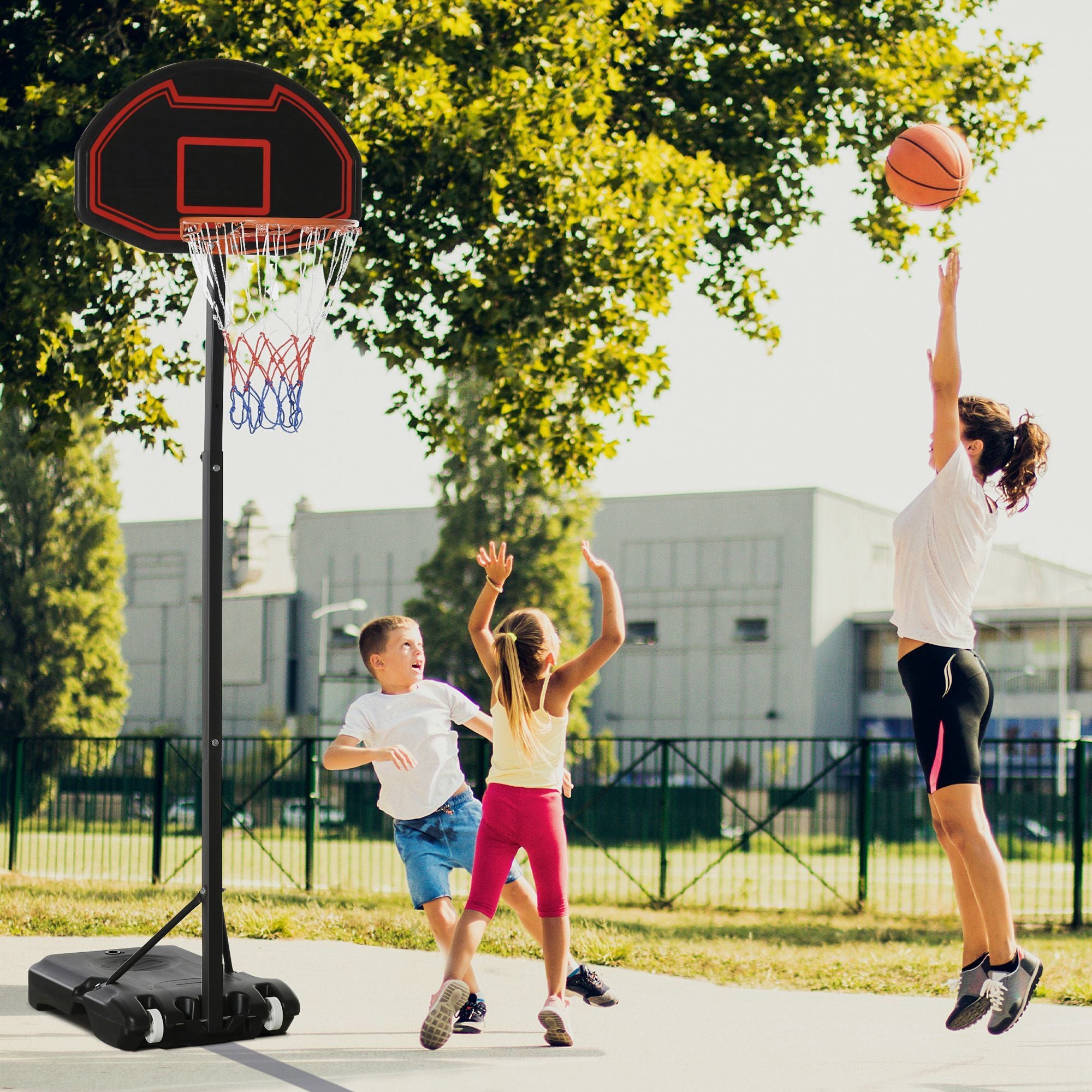 Soozier Portable Basketball Hoop Stand, 5.1-6.9ft Height-Adjustable Basketball System with 29'' Backboard and Wheels for Indoor and Outdoor Use, Black