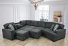 146"Oversized Upholstered Sectional Pull Out Sleeper Bed and Chaise Lounge, U-Shaped Sofa with 2 pull-out bed, 4 Pillows & 2 Cup Holders on Back Cushions for Home, Bedroom, Apartment, Dark Gray