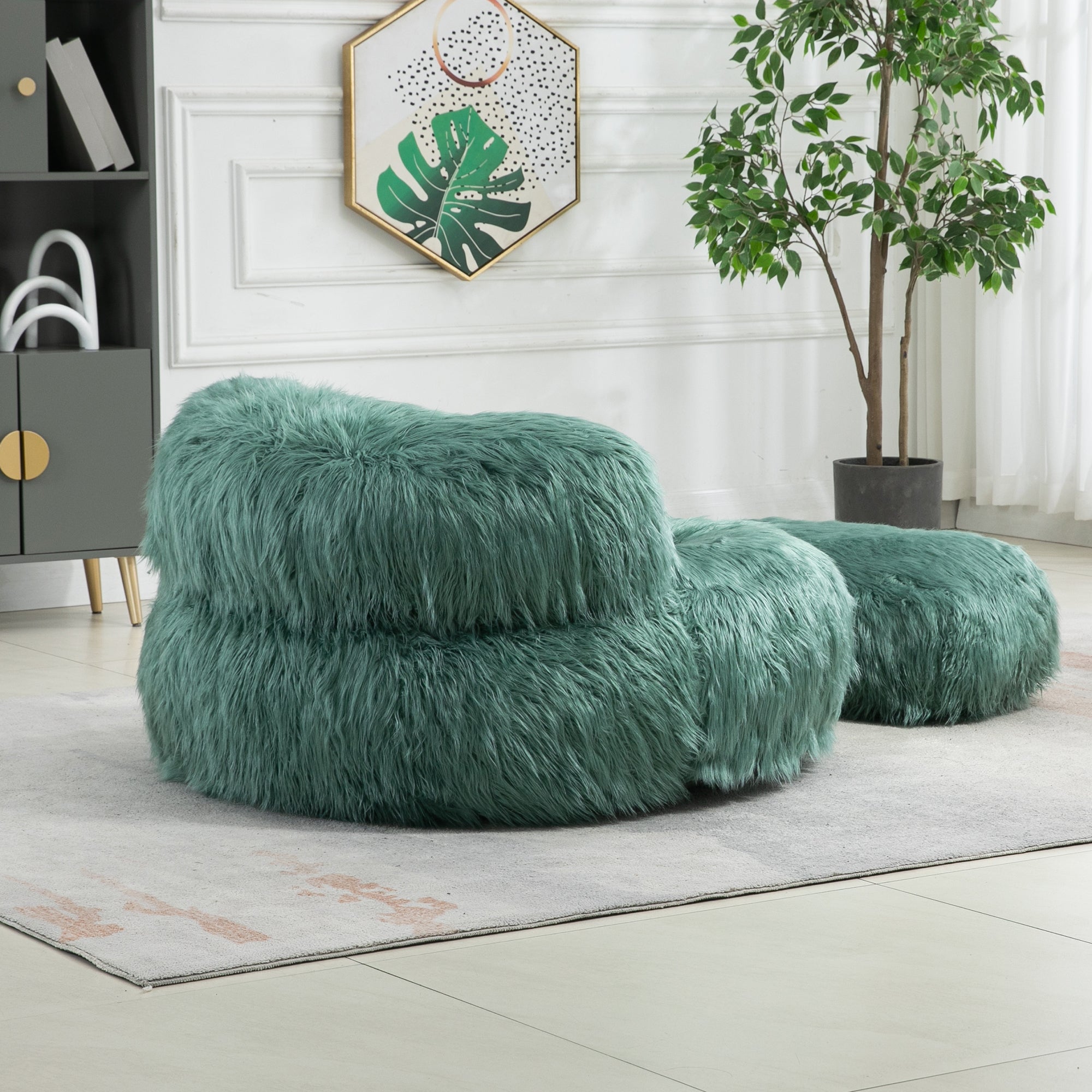 COOLMORE Bean Bag Chair, Floor Sofa with Handle,Accent Sofa Chair with Ottoman for Gaming Reading Relaxing (Mint Green)