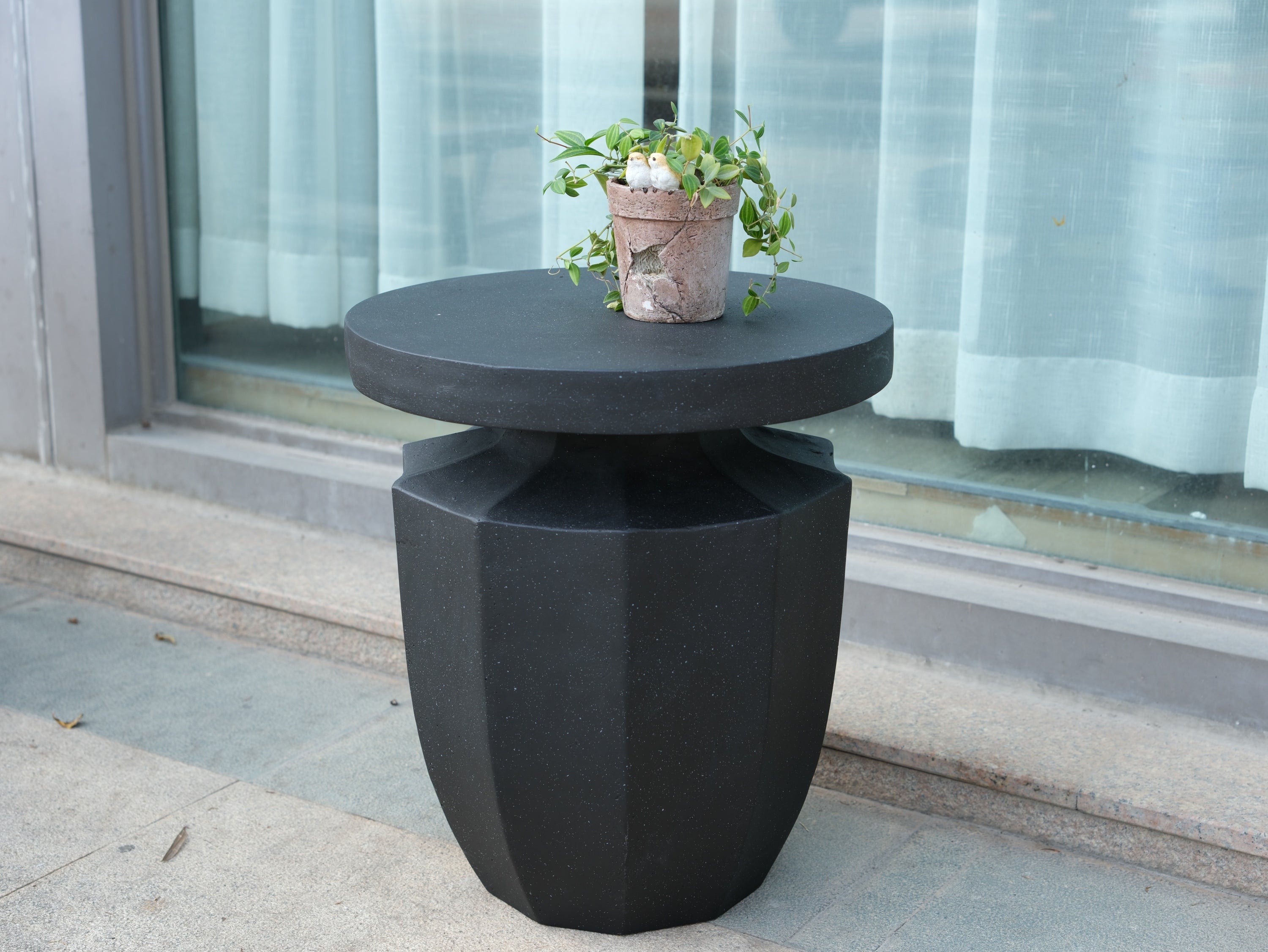 Decorative Garden End Table, 20.3" H Modern Heavy Duty Patio Sturdy Faux Terrazzo Accent Table Side Table Plant Table for Indoor Outdoor