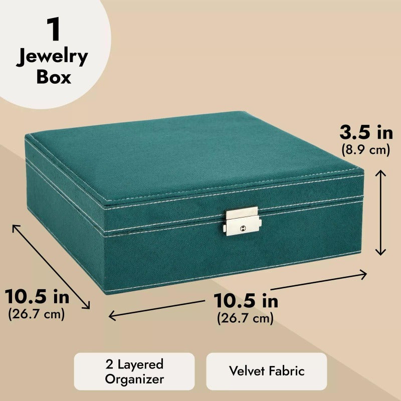 Velvet Jewelry Box Organizer with Lock - 2 Layer Travel Case, Jewelry Storage