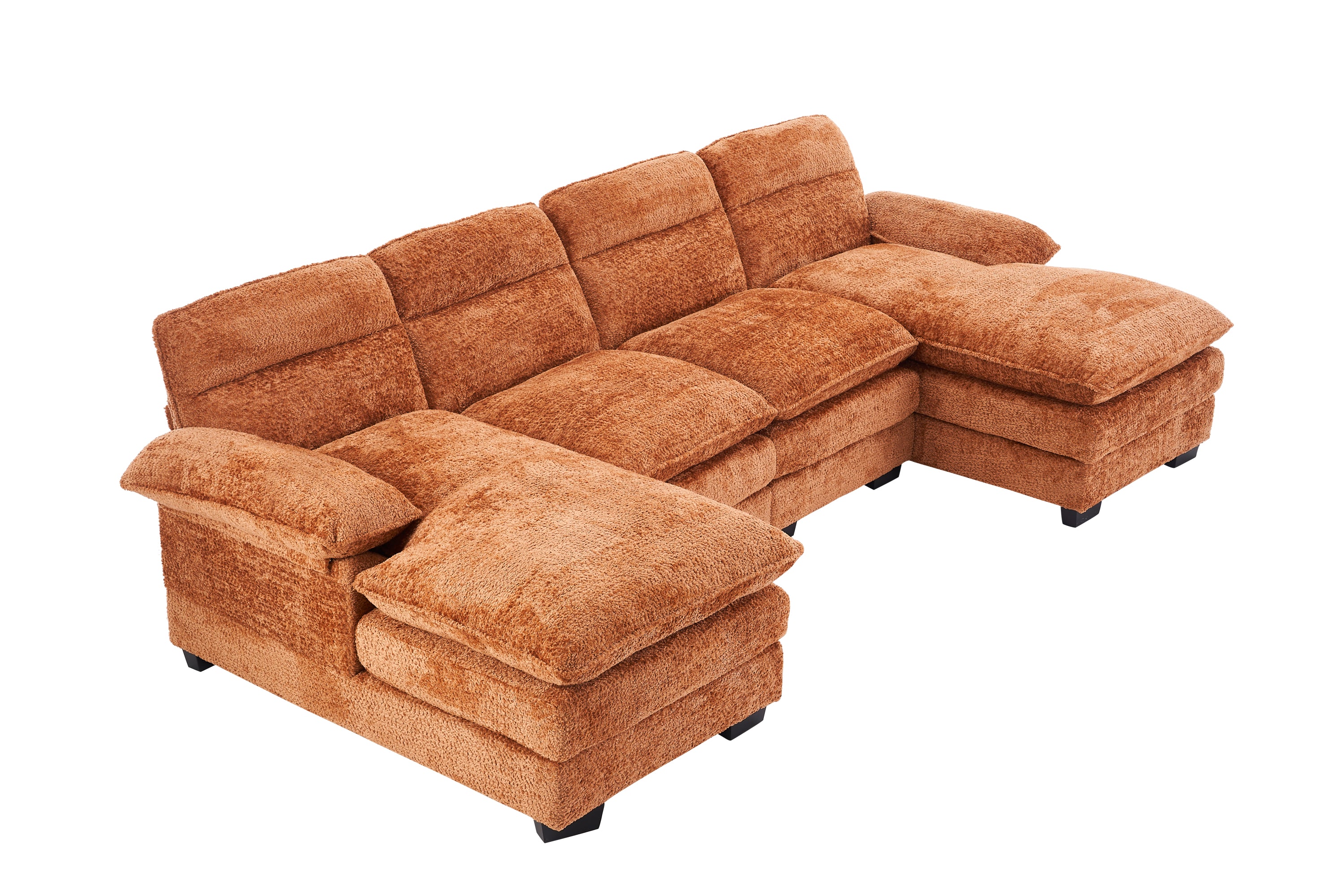 U-shaped profile sofa, including two single seats and two chaise, modular sofa, Chenille sofa,Orange