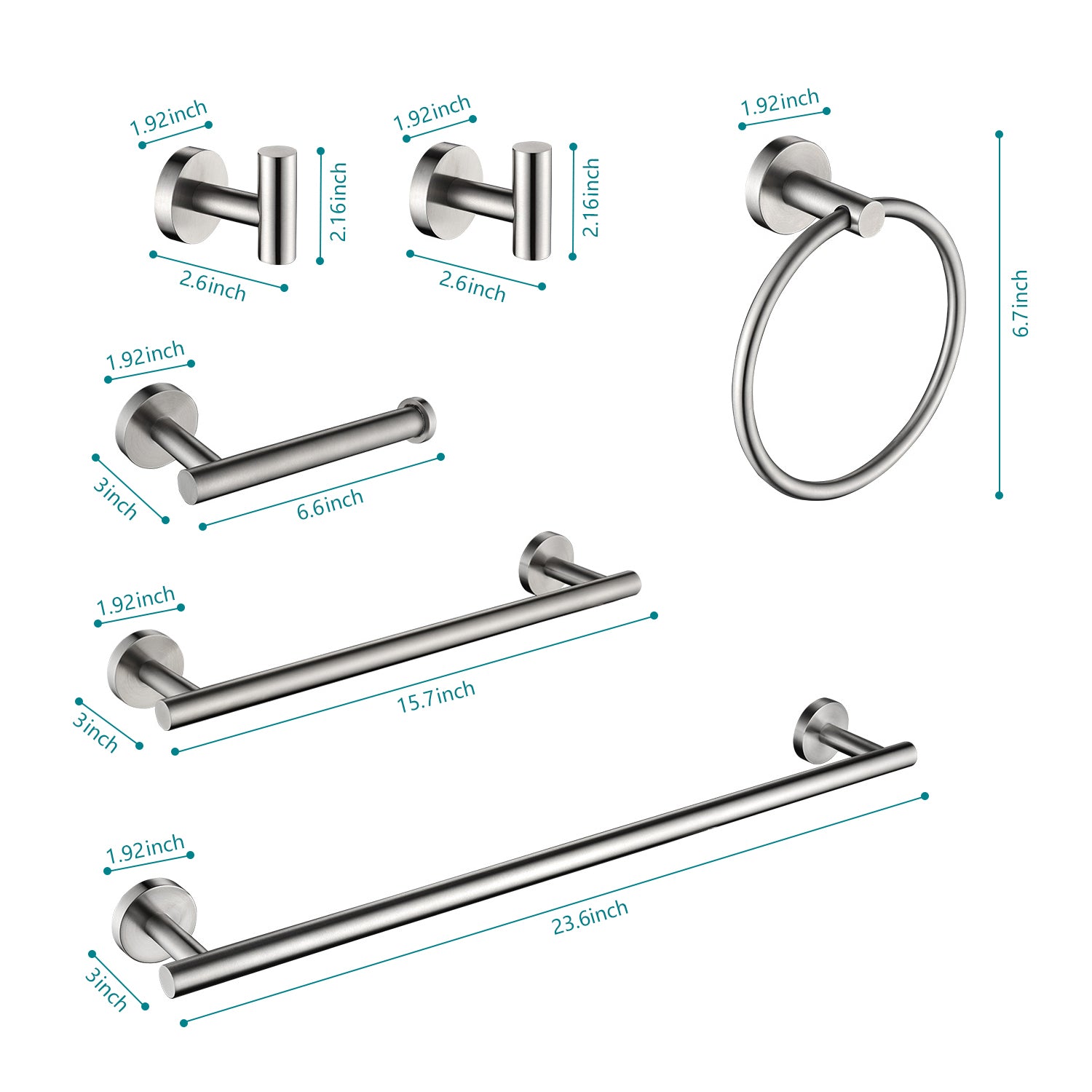 6 Piece Stainless Steel Bathroom Towel Rack Set Wall Mount