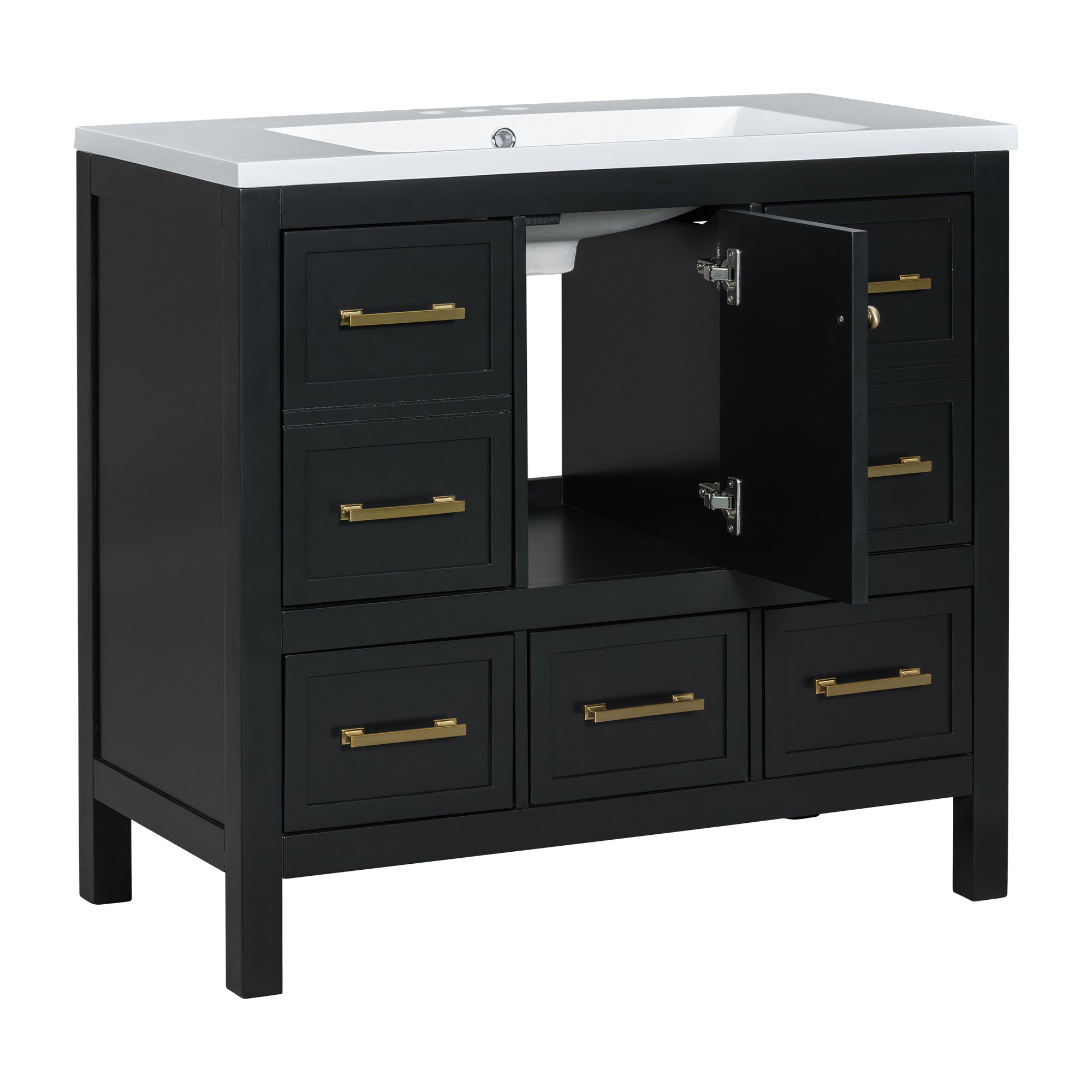 36'' Bathroom Vanity with Resin Sink Combo, Solid Wood Frame Bathroom Storage Cabinet, Freestanding Vanity Set with 5 Drawers& Soft Closing Doors (Same as N710S136002B )