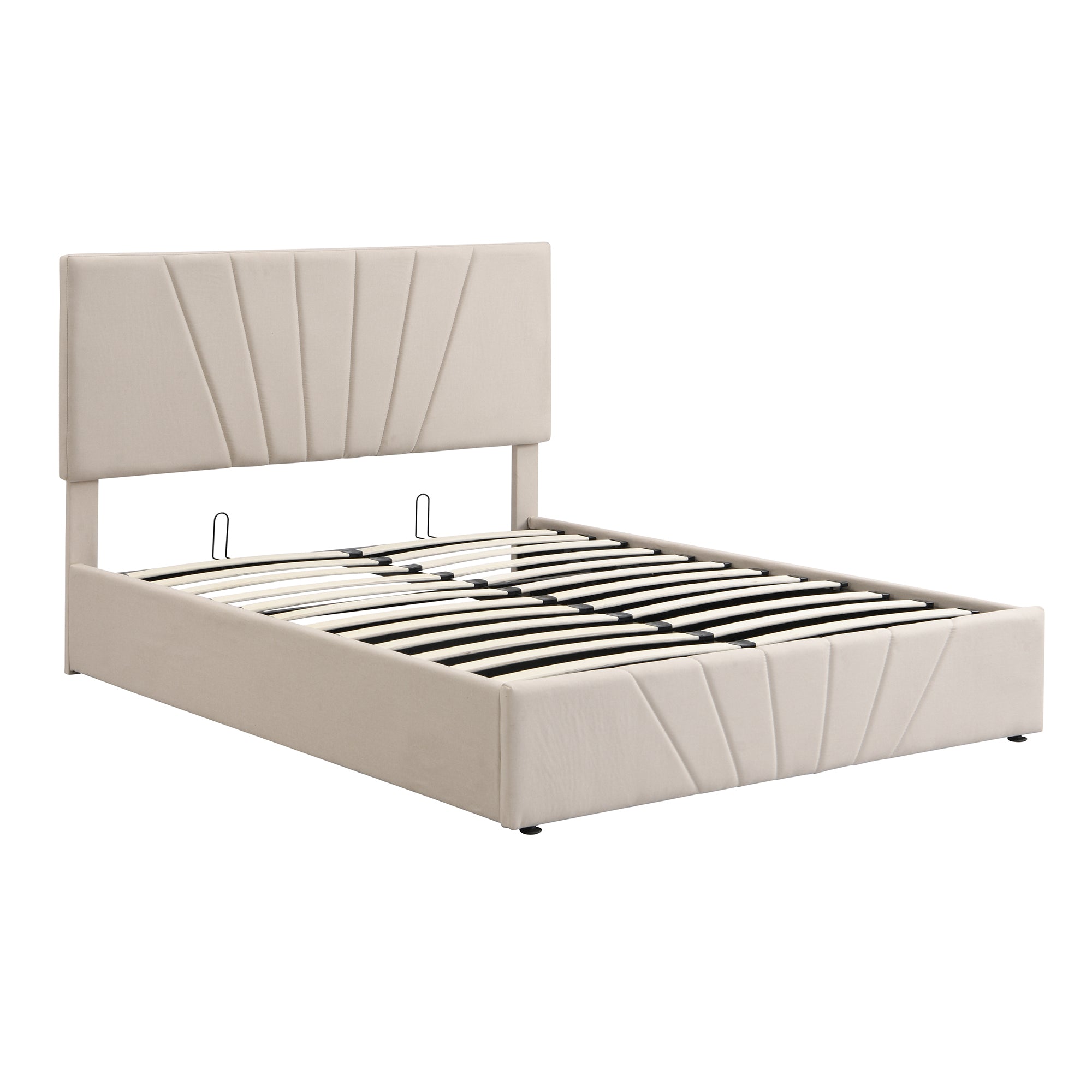 Full size Upholstered Platform bed with a Hydraulic Storage System - Beige