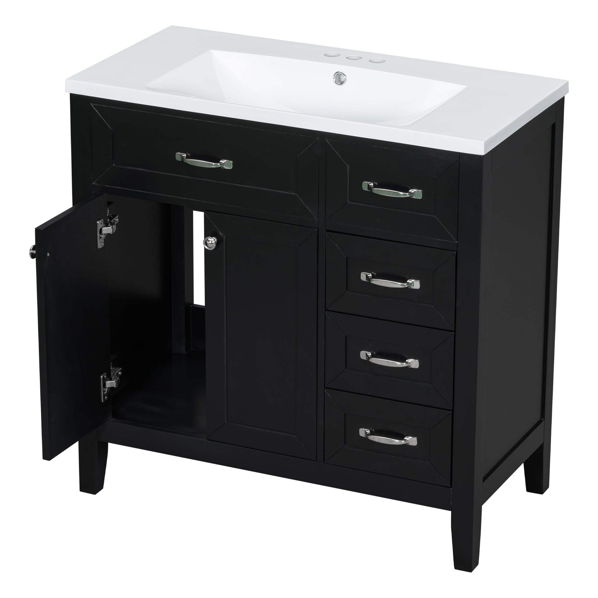 36" Bathroom Vanity with Sink Combo, Black Bathroom Cabinet with Drawers, Solid Frame and MDF Board (Old Sku:JL000007AAB)