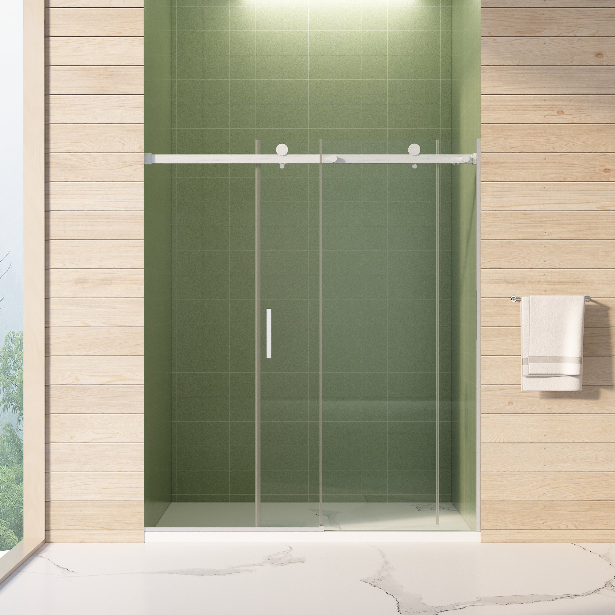 56"-60"W x 70"H Frameless Shower Door, Sliding Shower Door, with Premium 5/16"(8mm) Thick Tempered Glass Shower Enclosure,Double Side Easy Clean Coat,Brushed Nickel Finished With Buffer