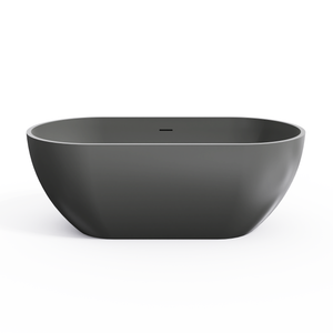 59-inch oval solid surface white freestanding bathtub, side profile
