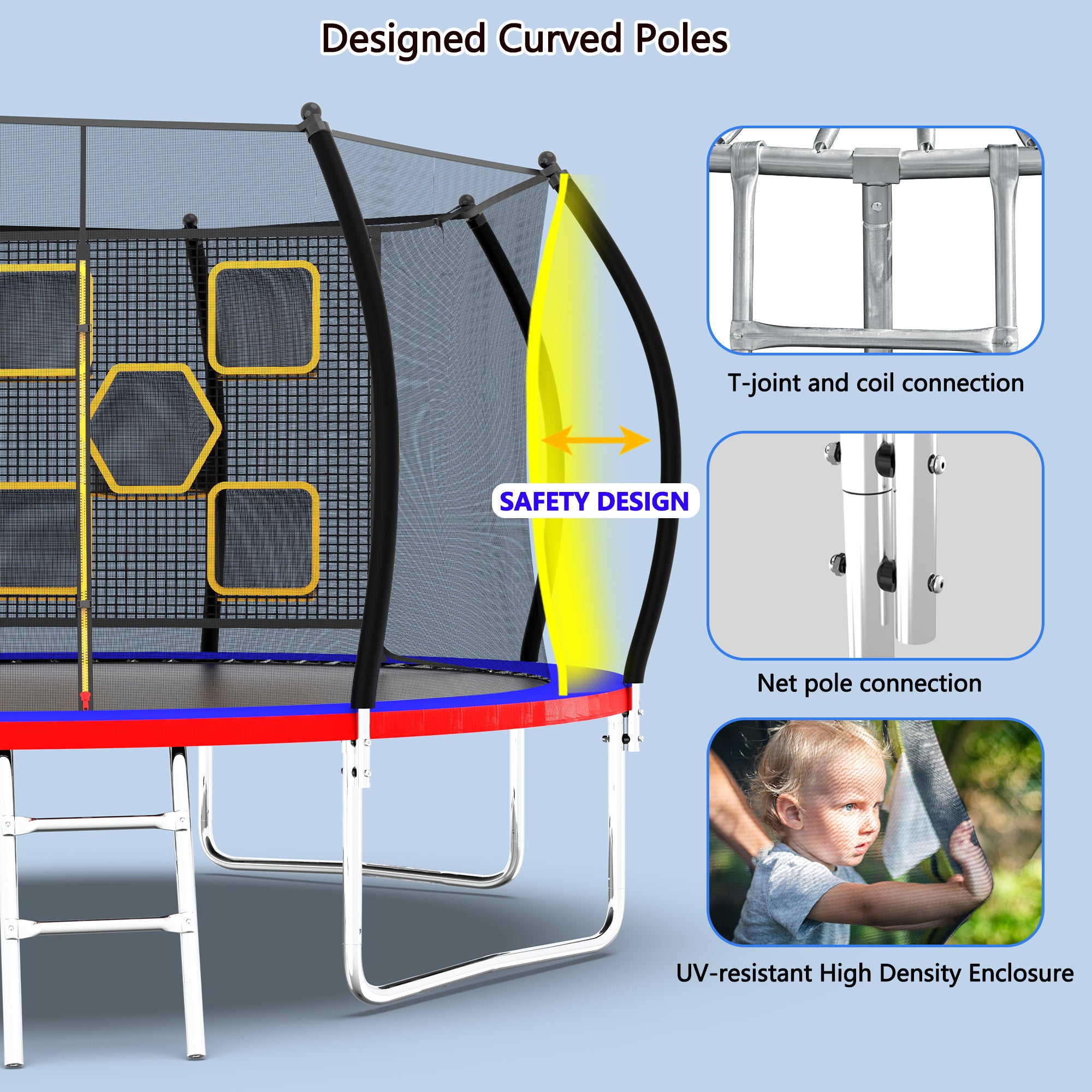 14FT Trampoline, Outdoor Trampolines for Kids and Adults, Recreational Trampoline with Enclosure Net & Ladder, Round Trampoline ASTM Approved