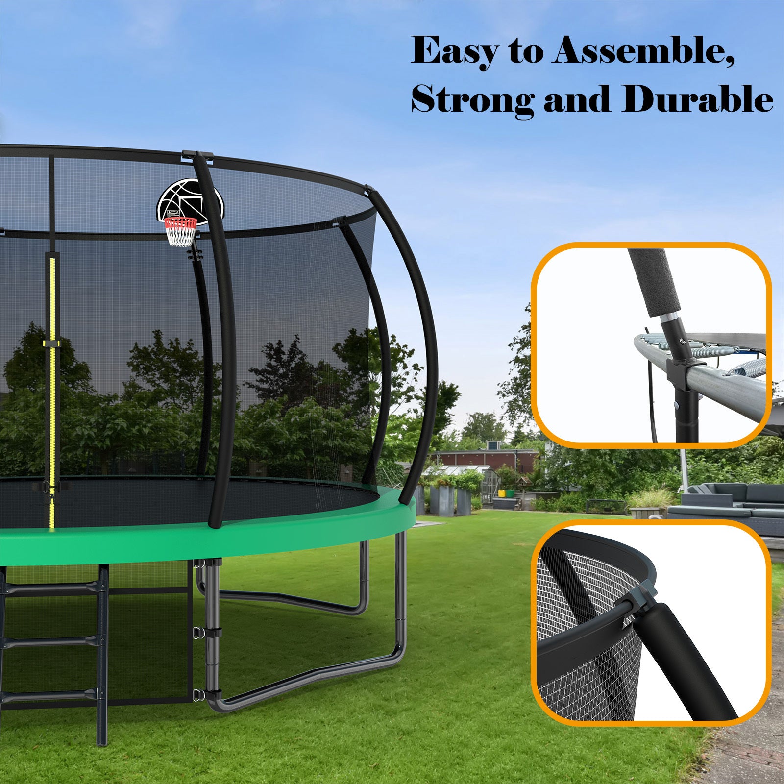 12FT Recreational Kids Trampoline with Safety Enclosure Net & Ladder, Outdoor Recreational Trampolines