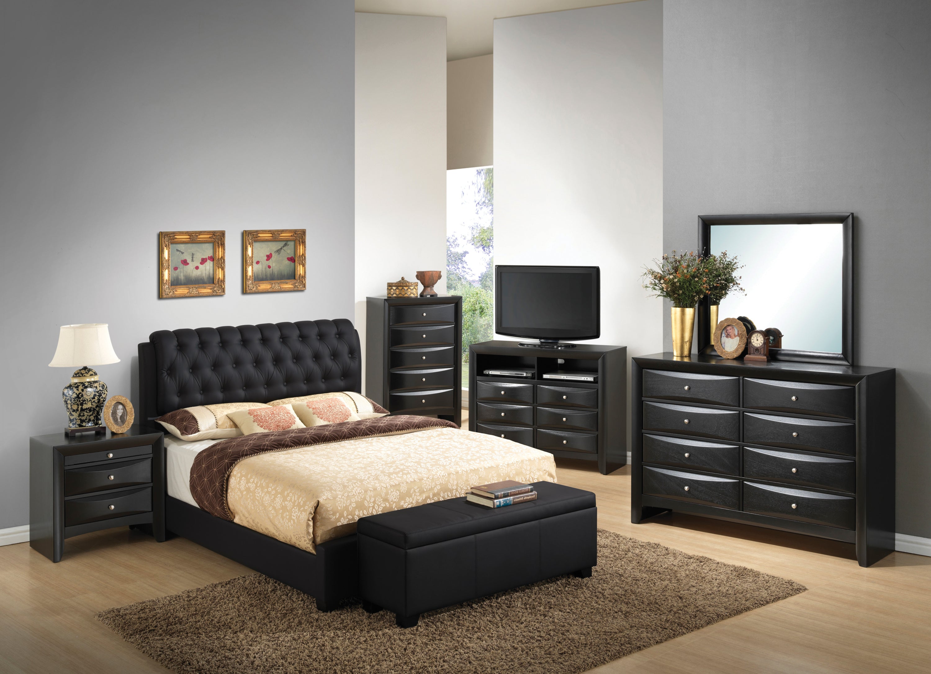 Contemporary Black King-Sized Bed For Relaxation