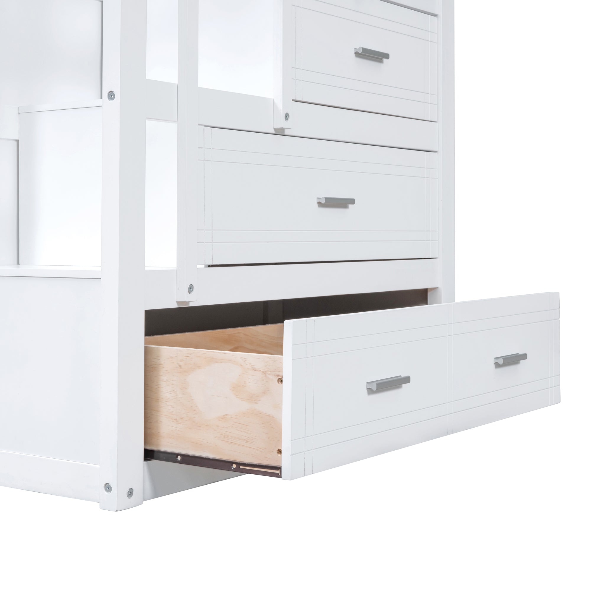 Twin Over Twin Bunk Bed with Trundle and Staircase,White(OLD SKU:LT000068AAK)