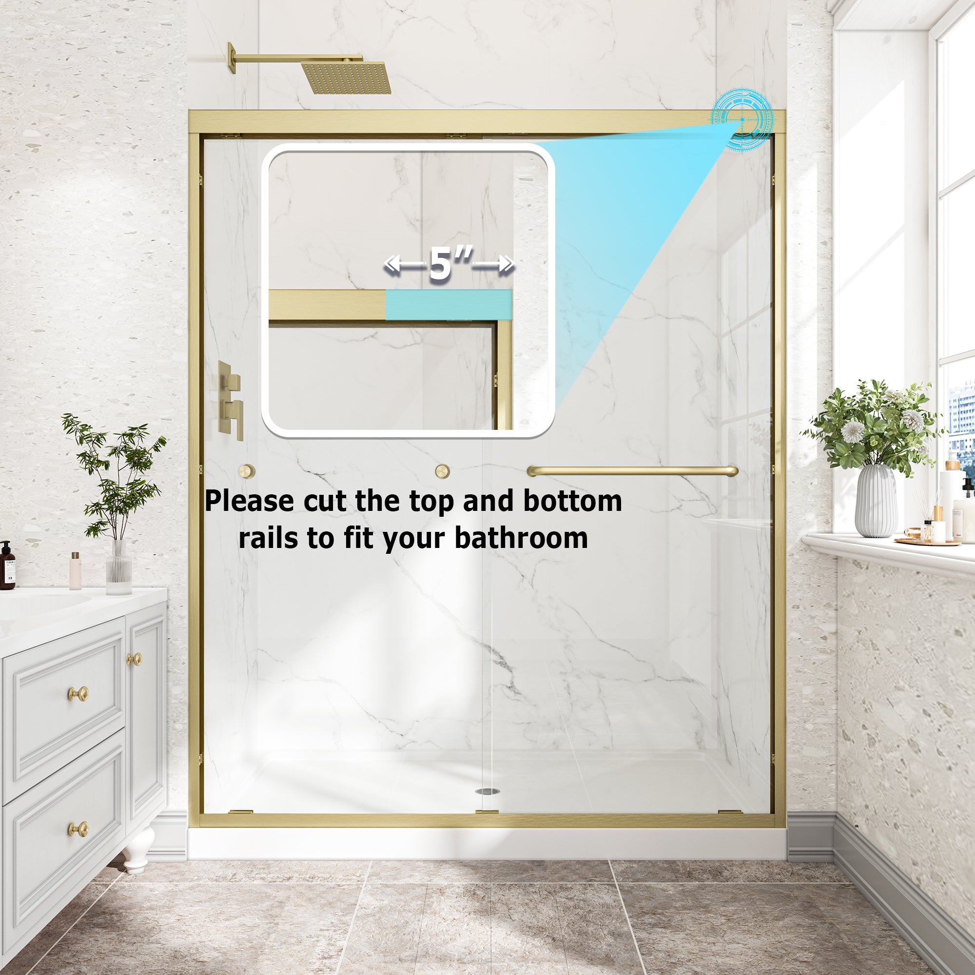 55-60 x 72 in Brushed Gold Double Bypass Shower Door - 55-60 x 72 in / Brushed Gold view 4