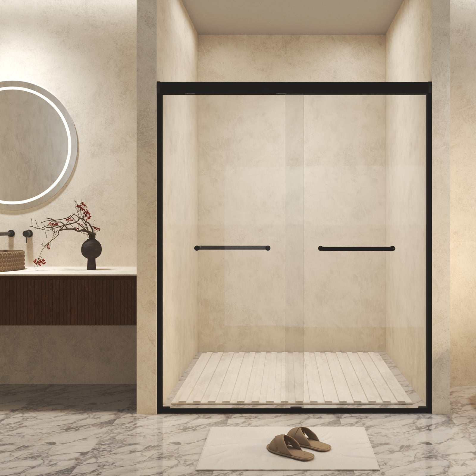 44-60 x 72 in Double Sliding Shower Door - 44-48 x 72 in / Matte Black view 1