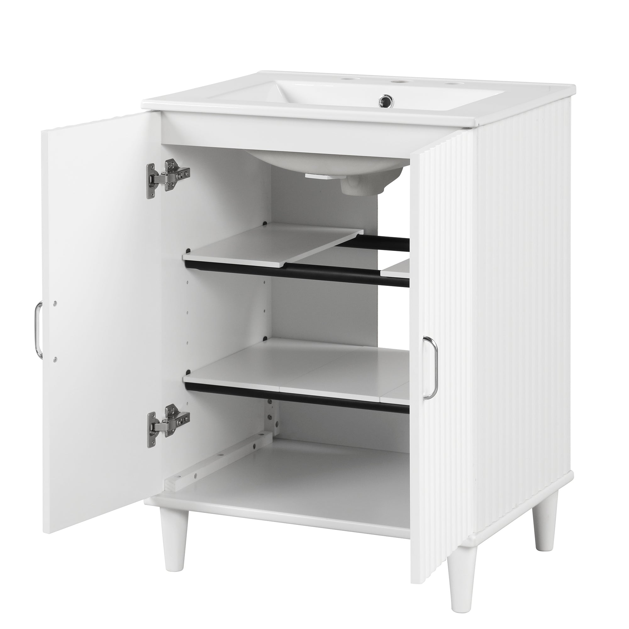 24" Bathroom Vanity with Sink, Bathroom Vanity Cabinet with Two Doors, Adjustable Shelves, Solid Wood and MDF, White