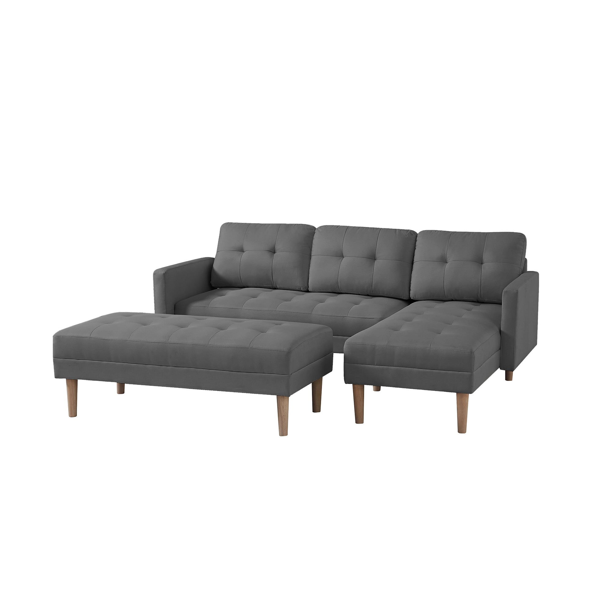 GREY Fabric Right Facing Sectional Sofa Bed , L-shape Sofa Chaise Lounge with Ottoman Bench