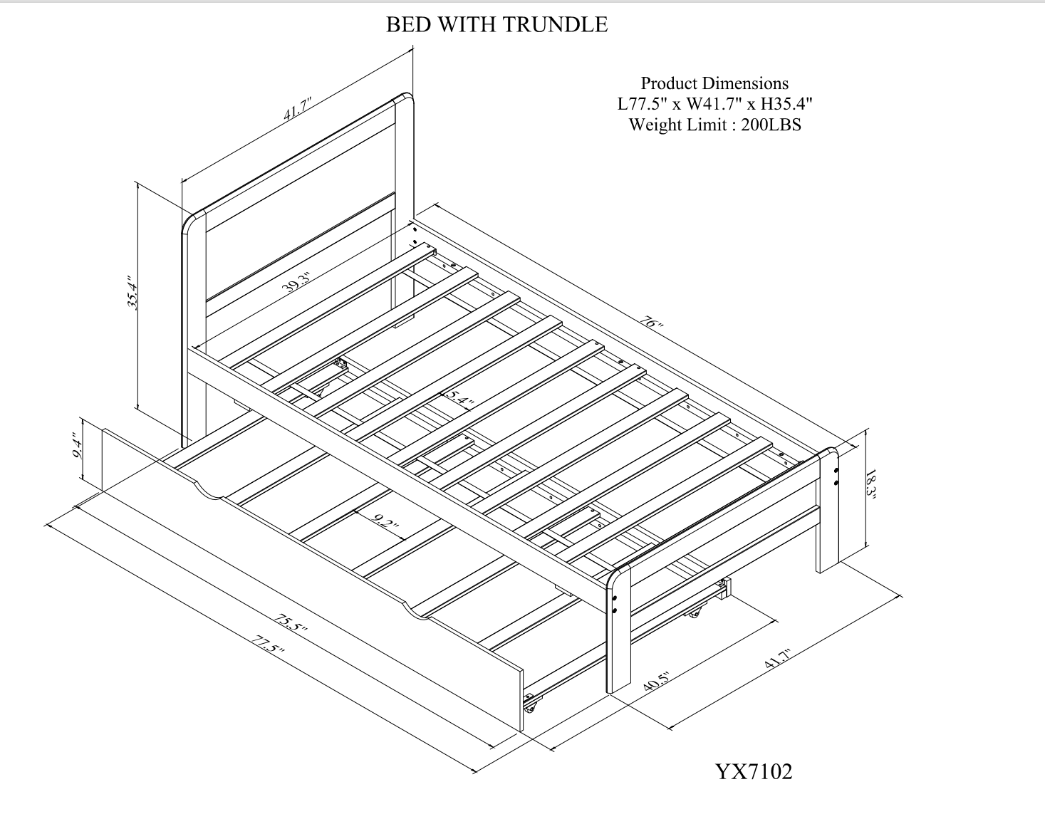 Modern Design Twin Size Platform Bed Frame with Trundle for Grey Color