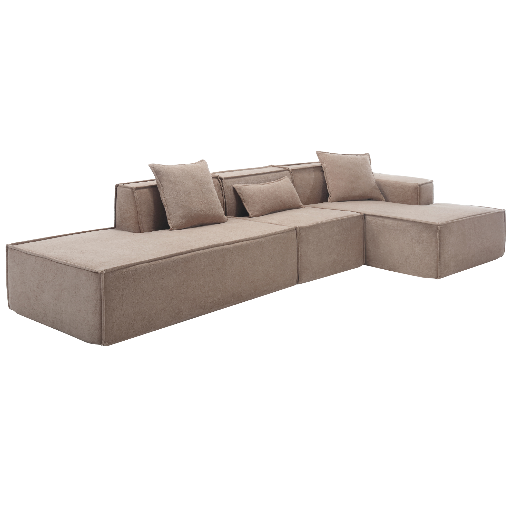 [VIDEO PROVIDED] Modular combination  sofa set, modern minimalist sofa, free installation sofa, L-shaped, Italian minimalist tofu block sofa,  Right-Hand Facing,Terrycloth fabric,Light Brown