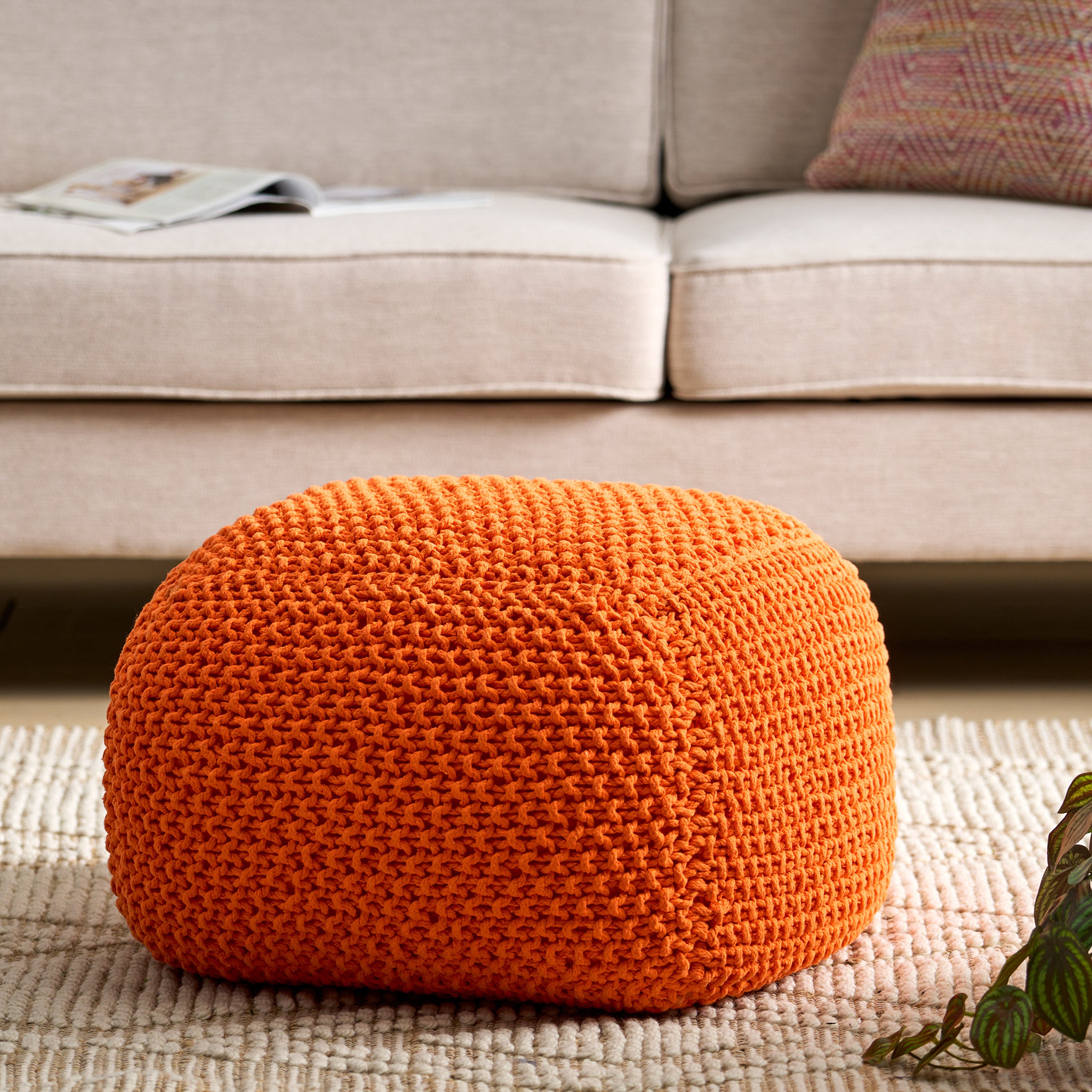 Hollis Knitted Cotton Pouf Cube 20 x 20 x 16 Pouf