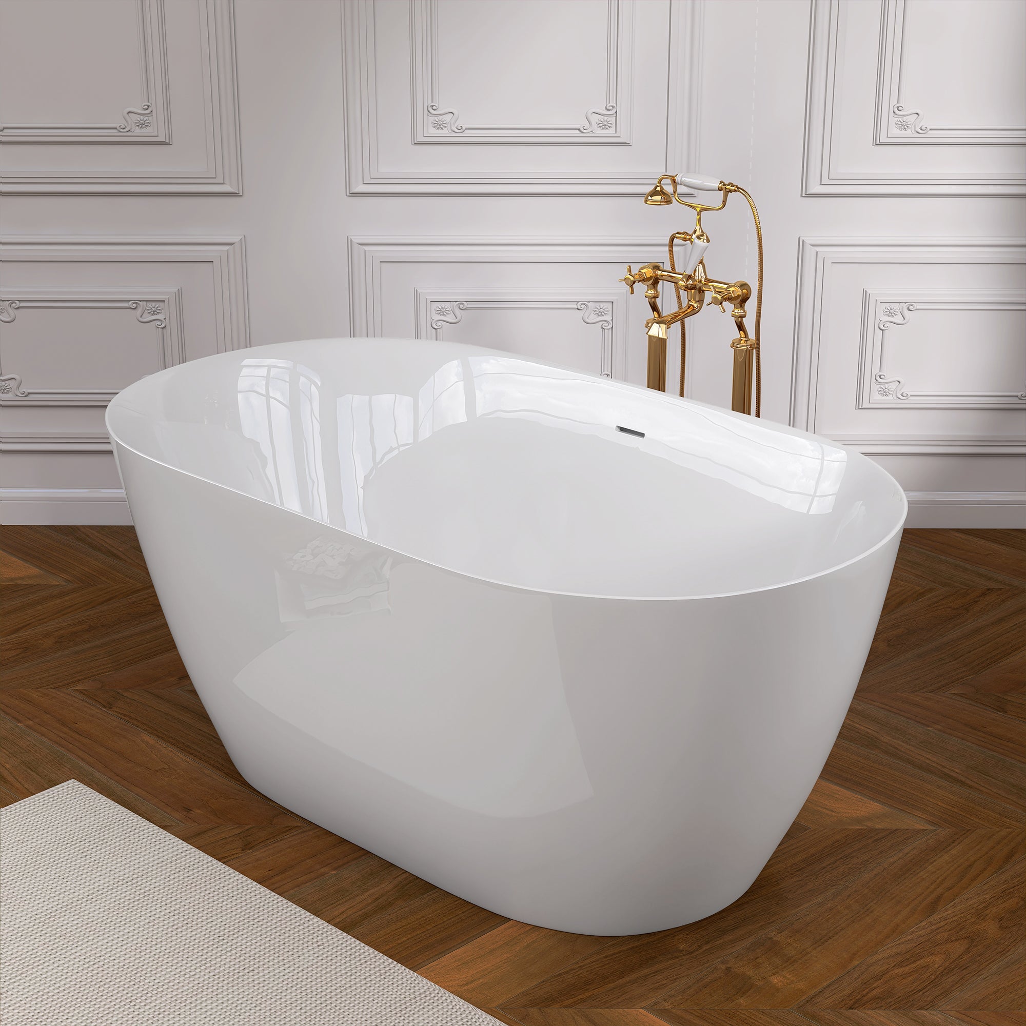 51" Acrylic Freestanding Bathtub Contemporary Soaking White Tub with Overflow and Pop-up Drain Glossy White