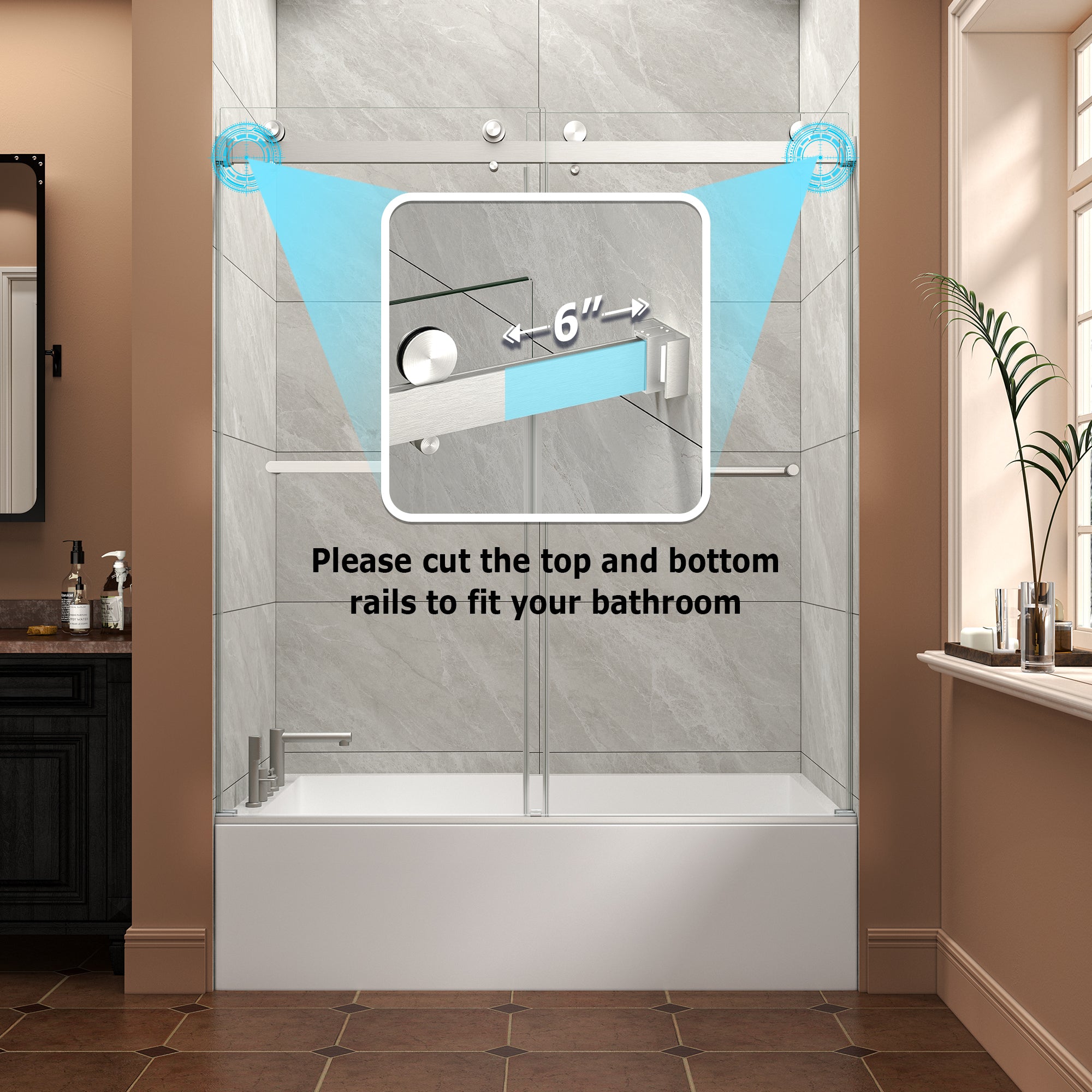 55-60 x 60 in Premium Bypass Sliding Tub Door - 55-60 x 60 in / Brushed Nickel / 5/16 in Glass view 4