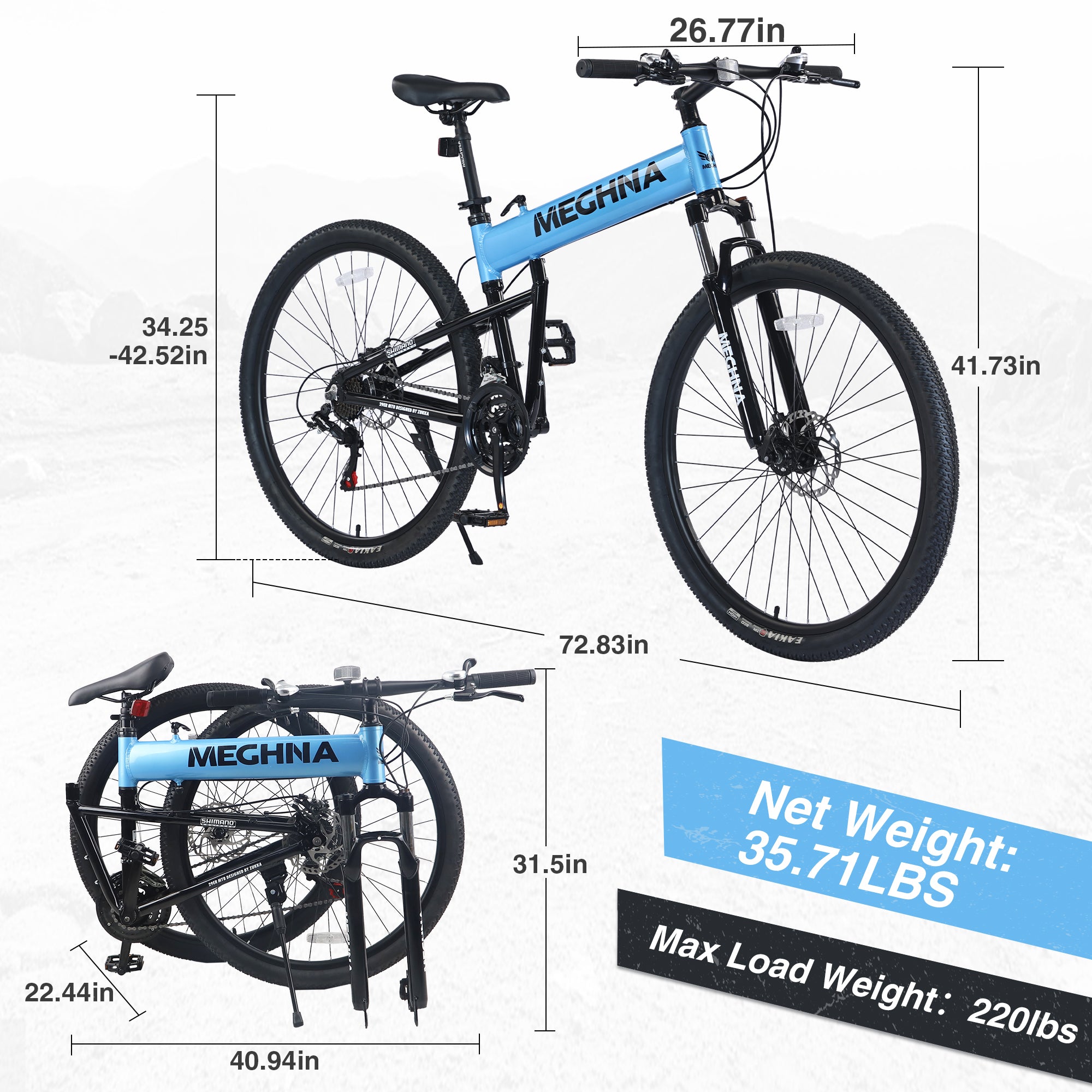 29" Folding Mountain Bike ,Suspension Fork,Aluminium Alloy Frame 21Speed Mountain Bike