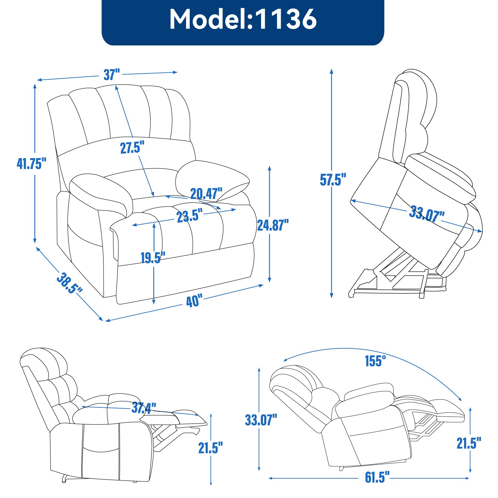 23" Seat Width and High Back Large Size Chenille Power Lift Recliner Chair with 8-Point Vibration Massage and Lumbar Heating, Brown