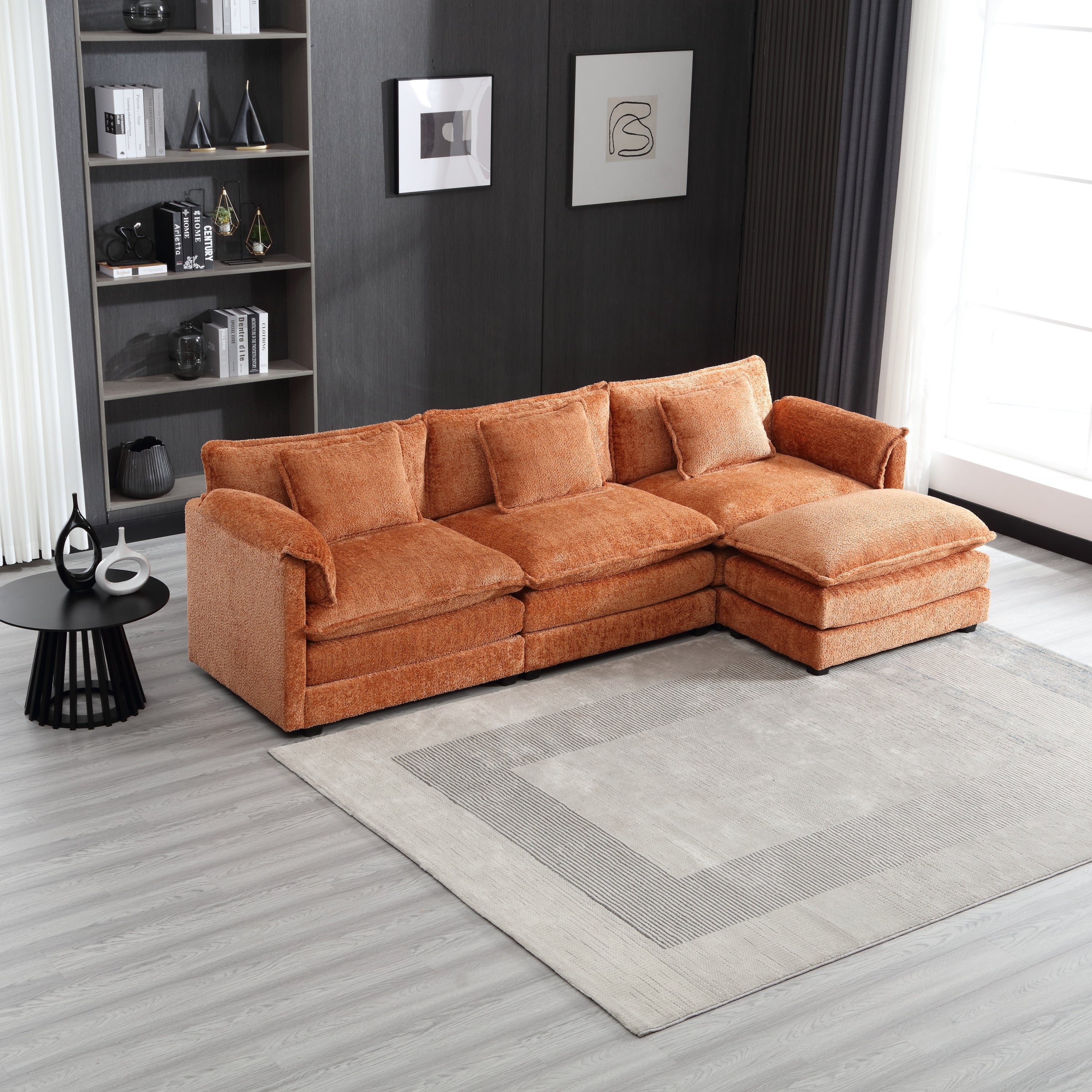 Modern Large boucle Fabric L-Shape Sectional Chenille fabric, movable pedals, detachable armrests, oversized three-seat Sofa