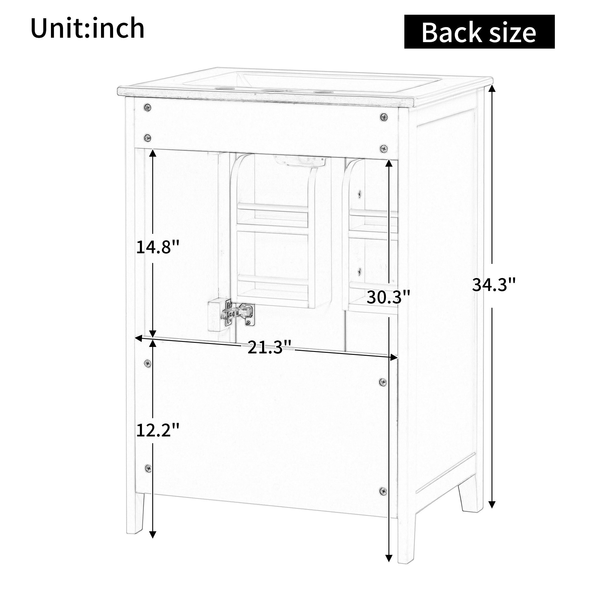 24" Bathroom Vanity with Sink, Bathroom Vanity Cabinet with One Drawer and Doors, Solid Wood and MDF, White