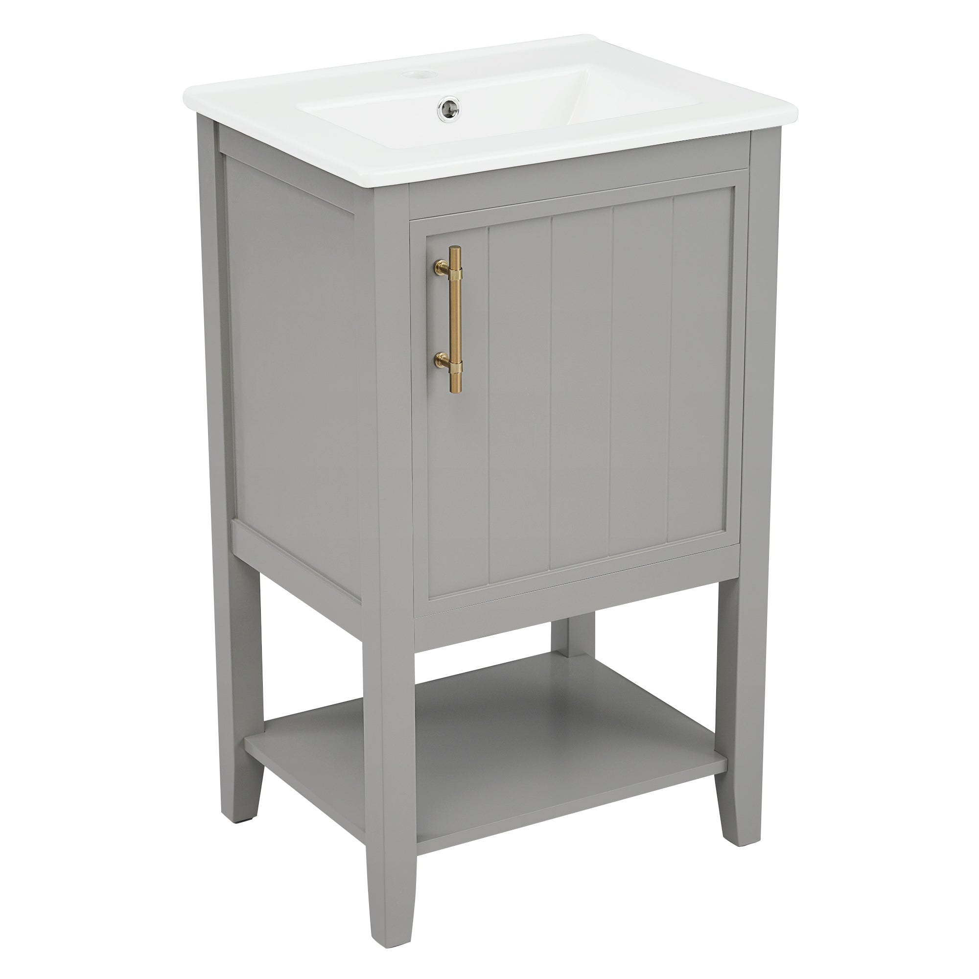 20" Bathroom Vanity with Sink, Bathroom Cabinet with Soft Closing Door, Storage Rack and Open Shelf, Grey