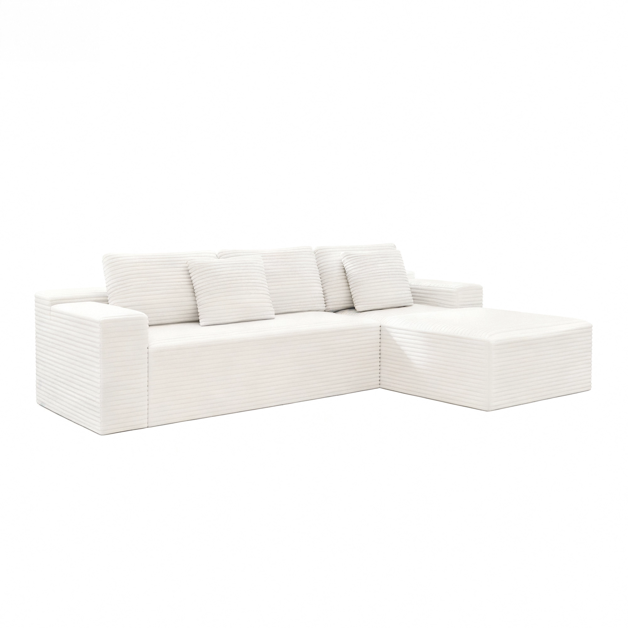 White corduroy modular sectional sofa side profile view