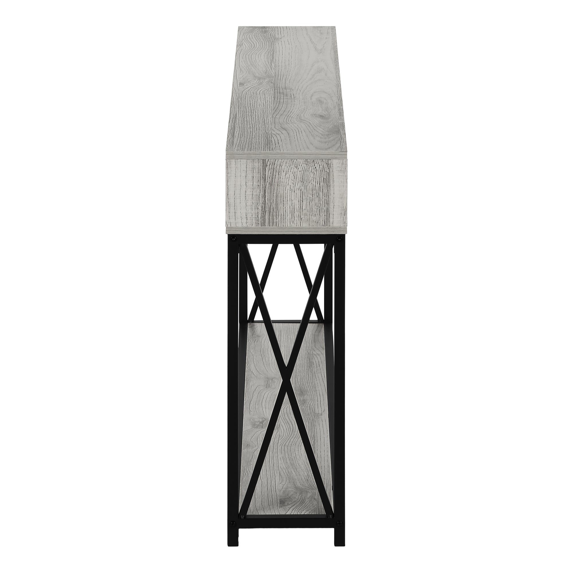 Accent Table, Console, Entryway, Narrow, Sofa, Living Room, Bedroom, Grey Laminate, Black Metal, Contemporary, Modern