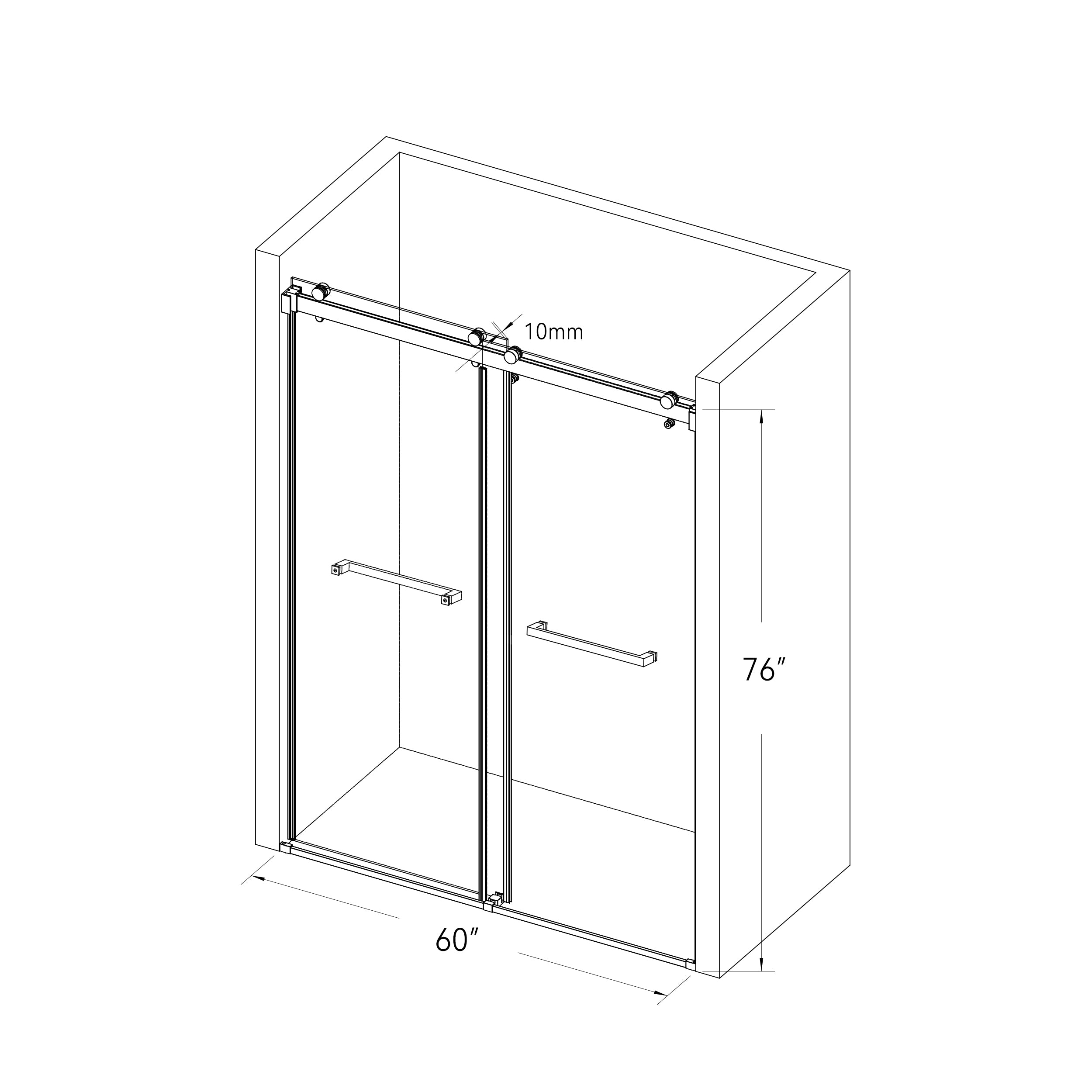 56-60"W x 77"H Sliding Frameless Soft-Close Shower Door with Premium 3/8 Inch (10mm) Thick Tampered Glass in Matte Black 03A42-6076