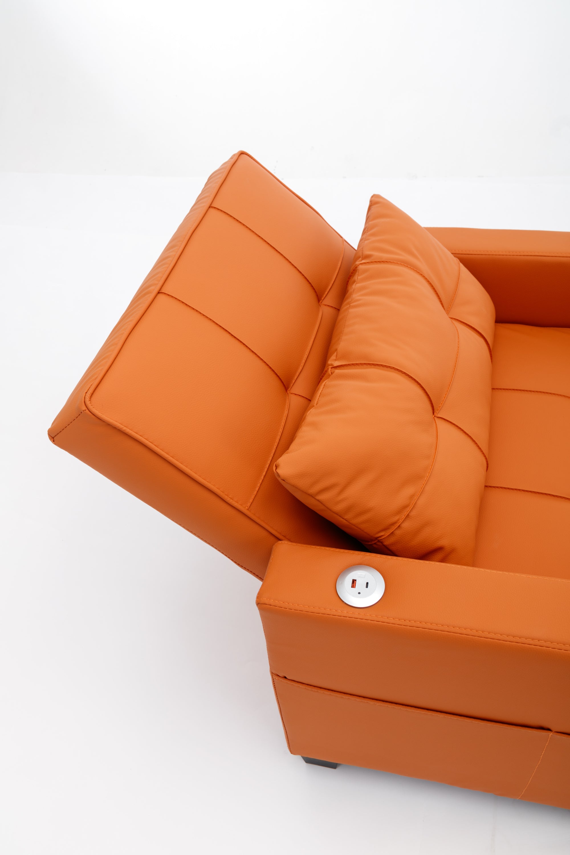 Futon Chair Bed Convertible Chair 3-in-1 Pull Out Sleeper Chair Beds with USB Ports,Wear-resistant and Anti-scratch,  Armchair Bed Sleeper for Living Room (Orange Leather)