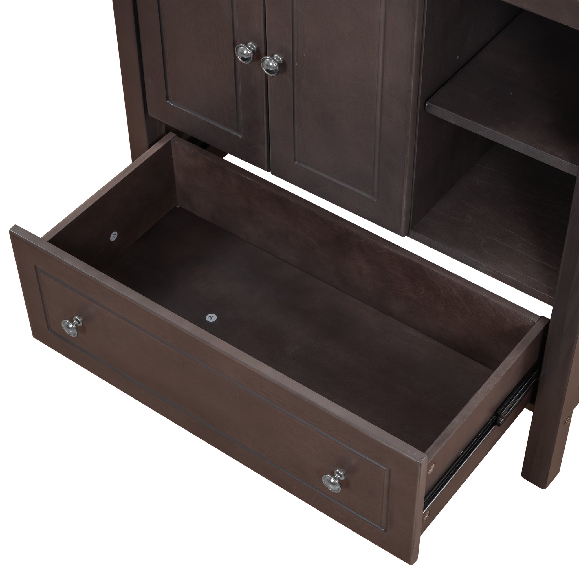 [VIDEO] 30" Bathroom Vanity with Sink, Bathroom Storage Cabinet with Doors and Drawers, Solid Wood Frame, Ceramic Sink, Brown (OLD SKU: JL000002AAD)